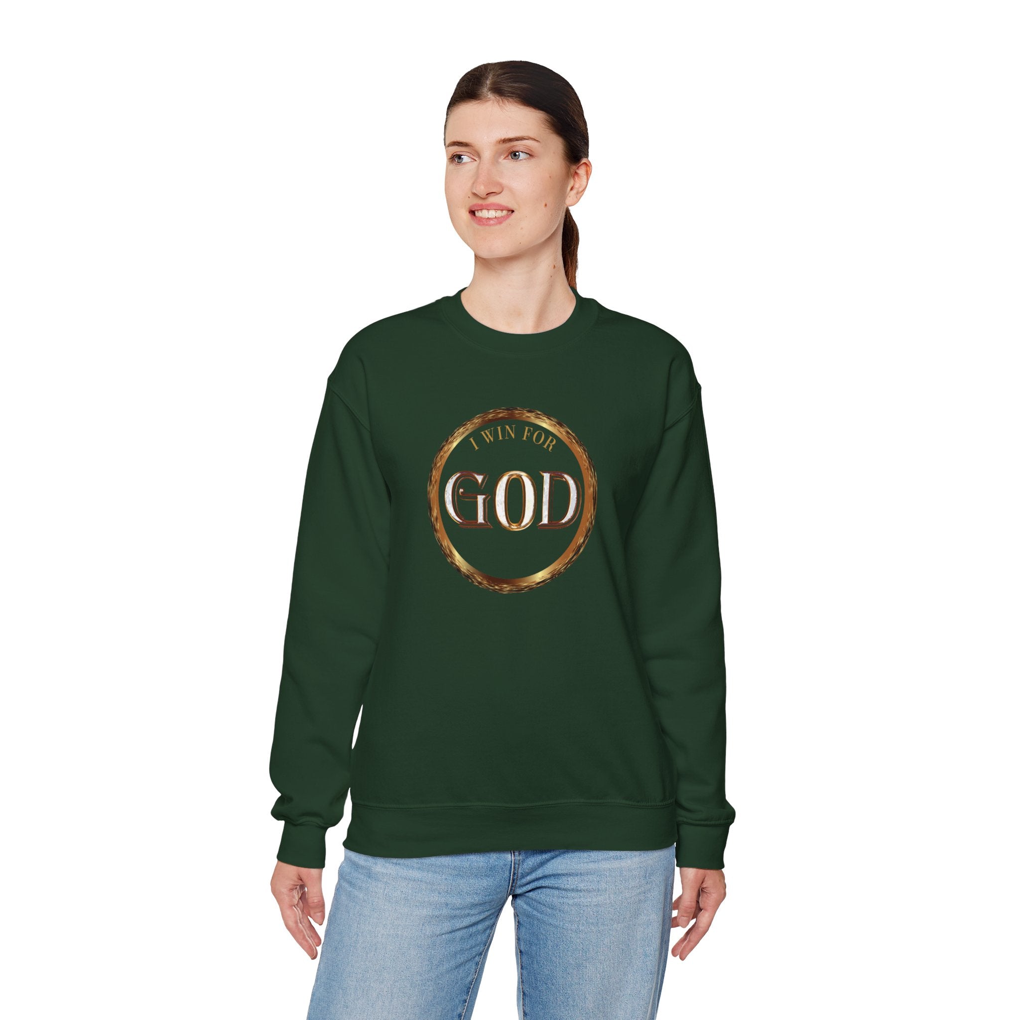 I Win For God Crewneck Sweatshirt — Christian Faith Inspirational Pullover