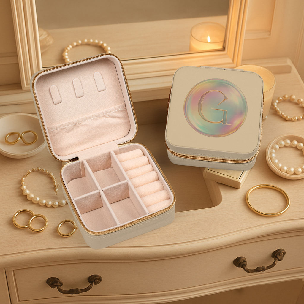 Personalized Monogram Travel Jewelry Case — Compact Organizer with Ring & Earring Compartments, Perfect Gift