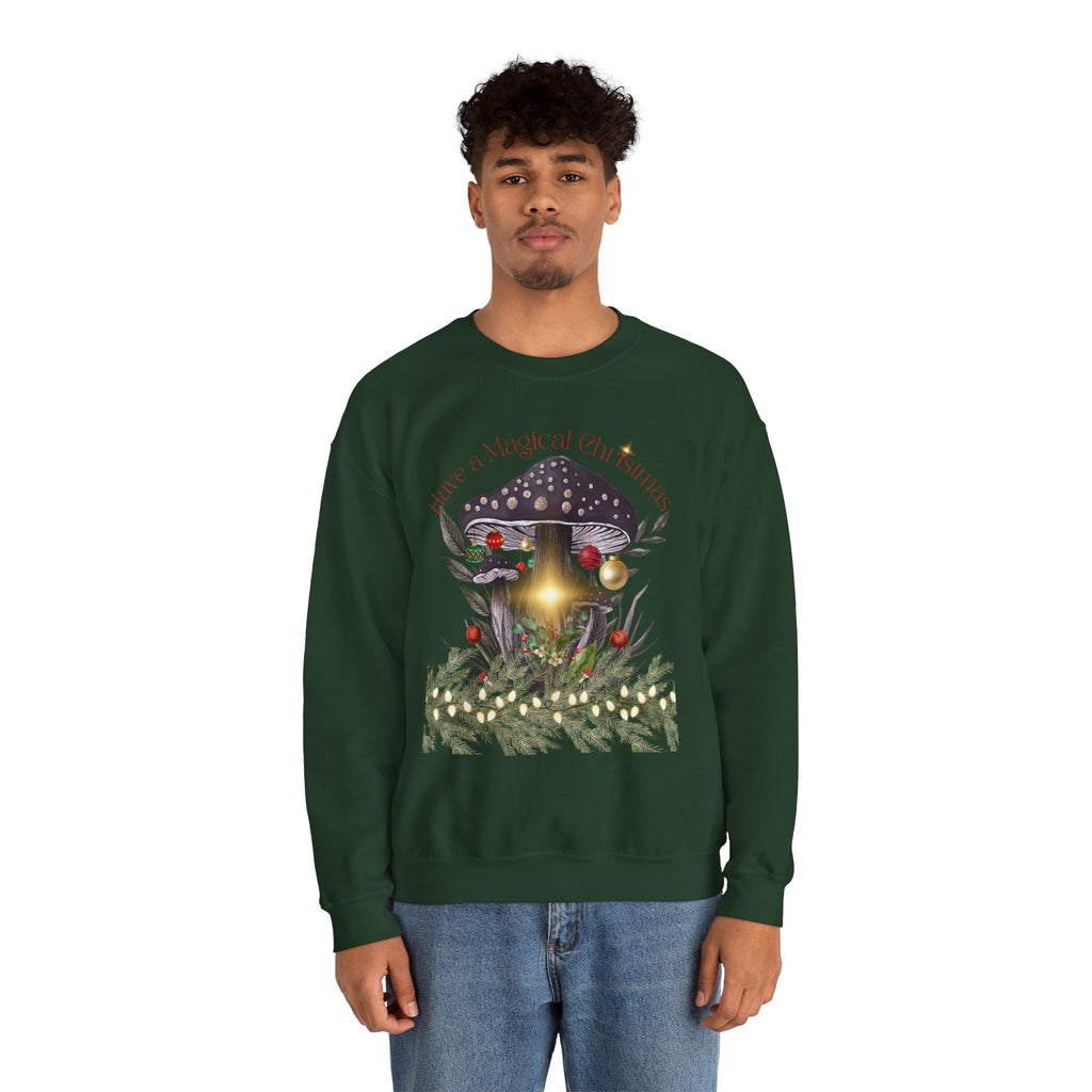 Magic Mushroom Holiday Sweatshirt — "There's a Light in the Center" Cozy, Magic Vintage Mushroom Christmas