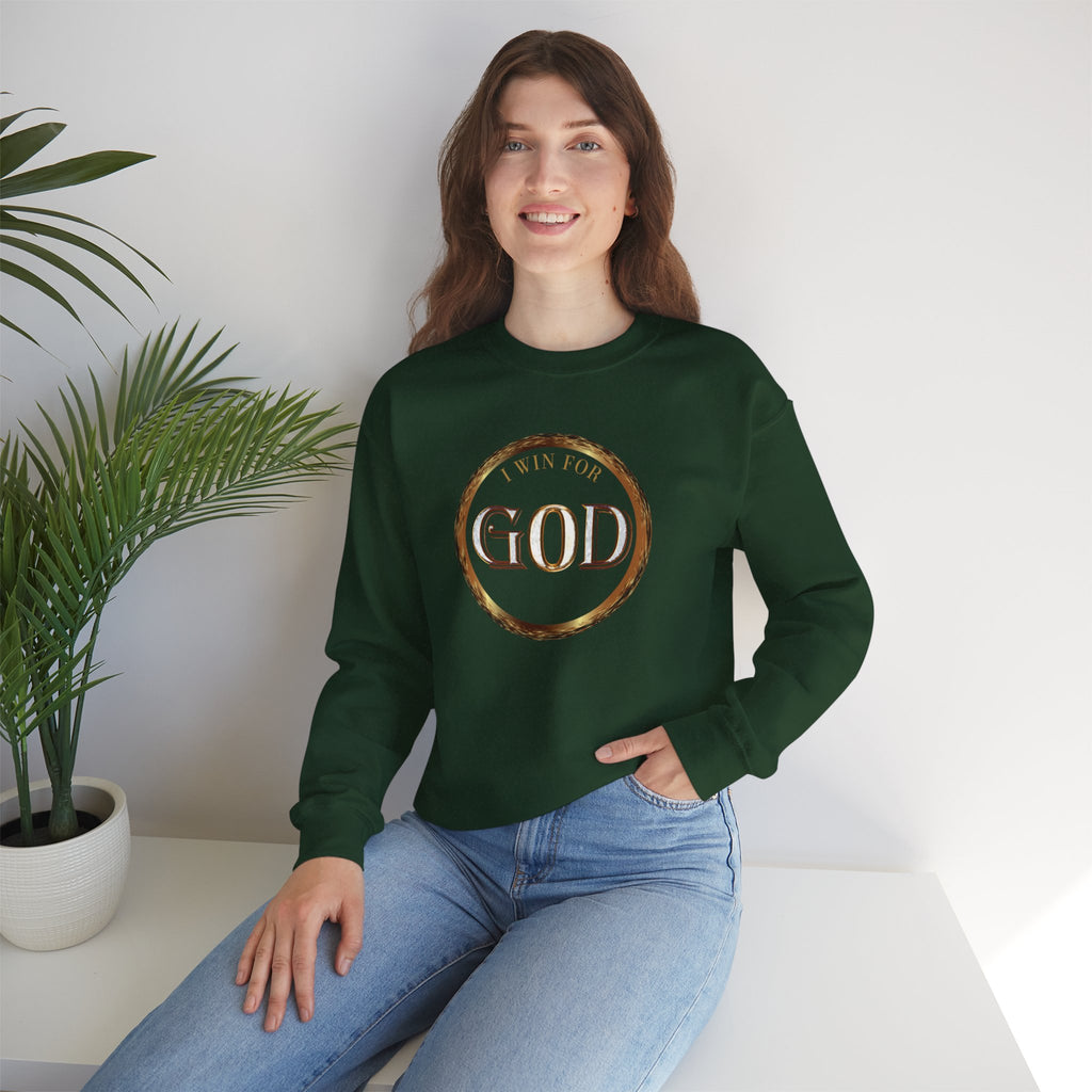 I Win For God Crewneck Sweatshirt — Christian Faith Inspirational Pullover