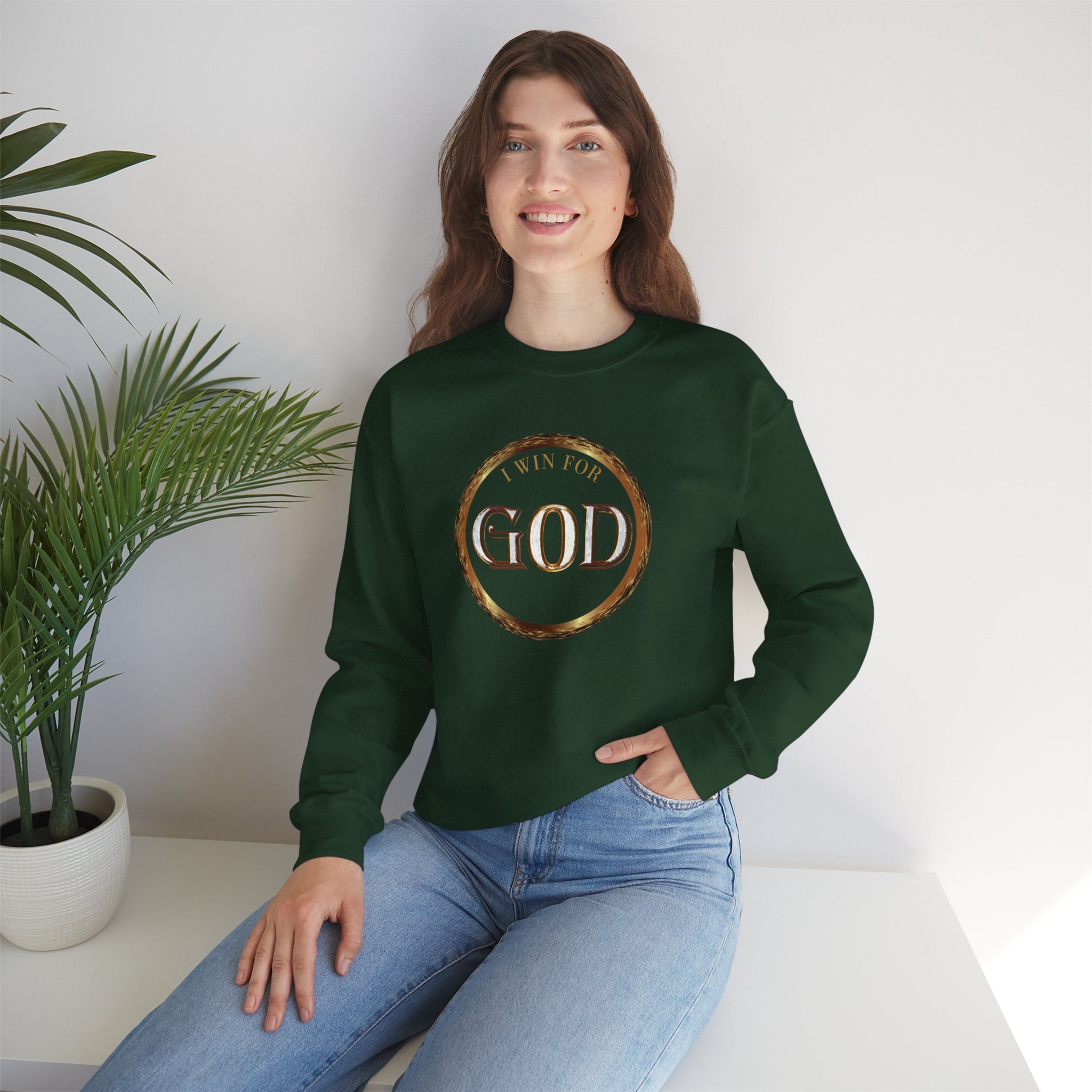 I Win For God Crewneck Sweatshirt — Christian Faith Inspirational Pullover