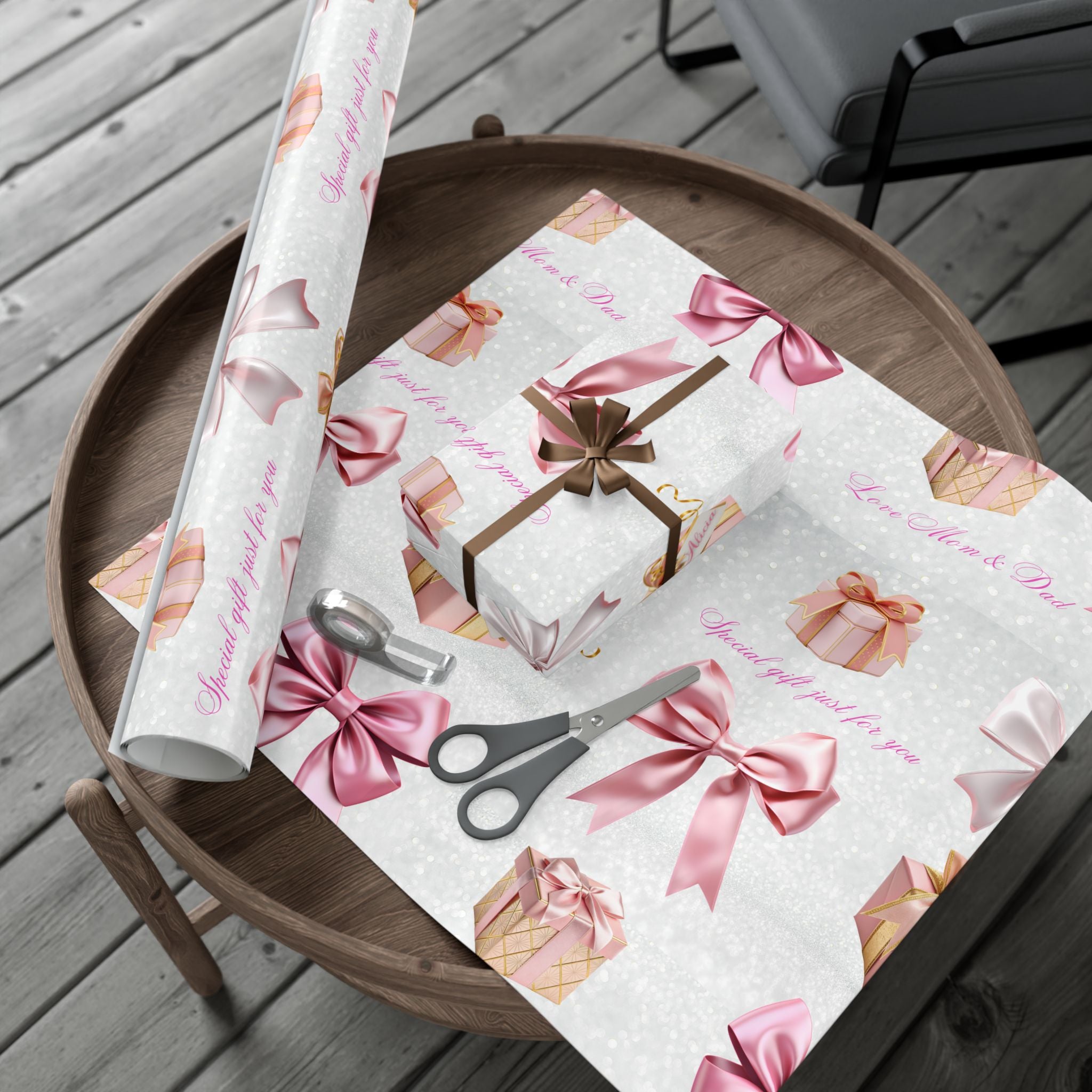 Personalized Christmas Gift Wrap Paper — Pretty Holiday Wrapping Sheets, 3 sizes, Satin Finish