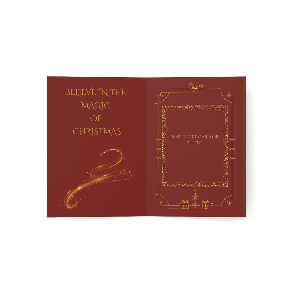 Personalized Holiday Santa Greeting Card Mushroom Theme— "Wishing U Magical Christmas" (Bulk Packs: (10/30/50)