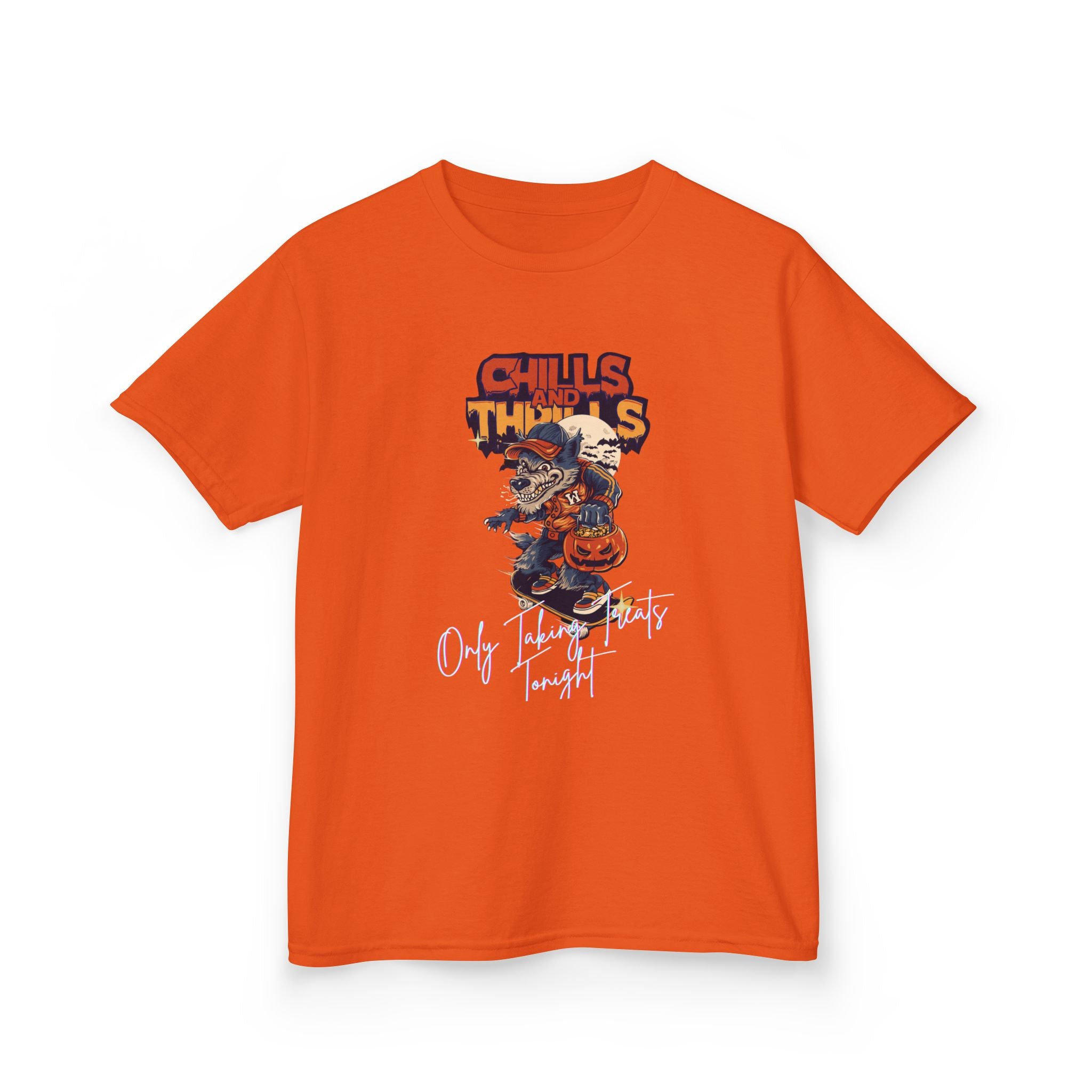 "Only Taking Treats Tonight" Kids Halloween Skateboard Tee, Chills and Thrills  6 colors