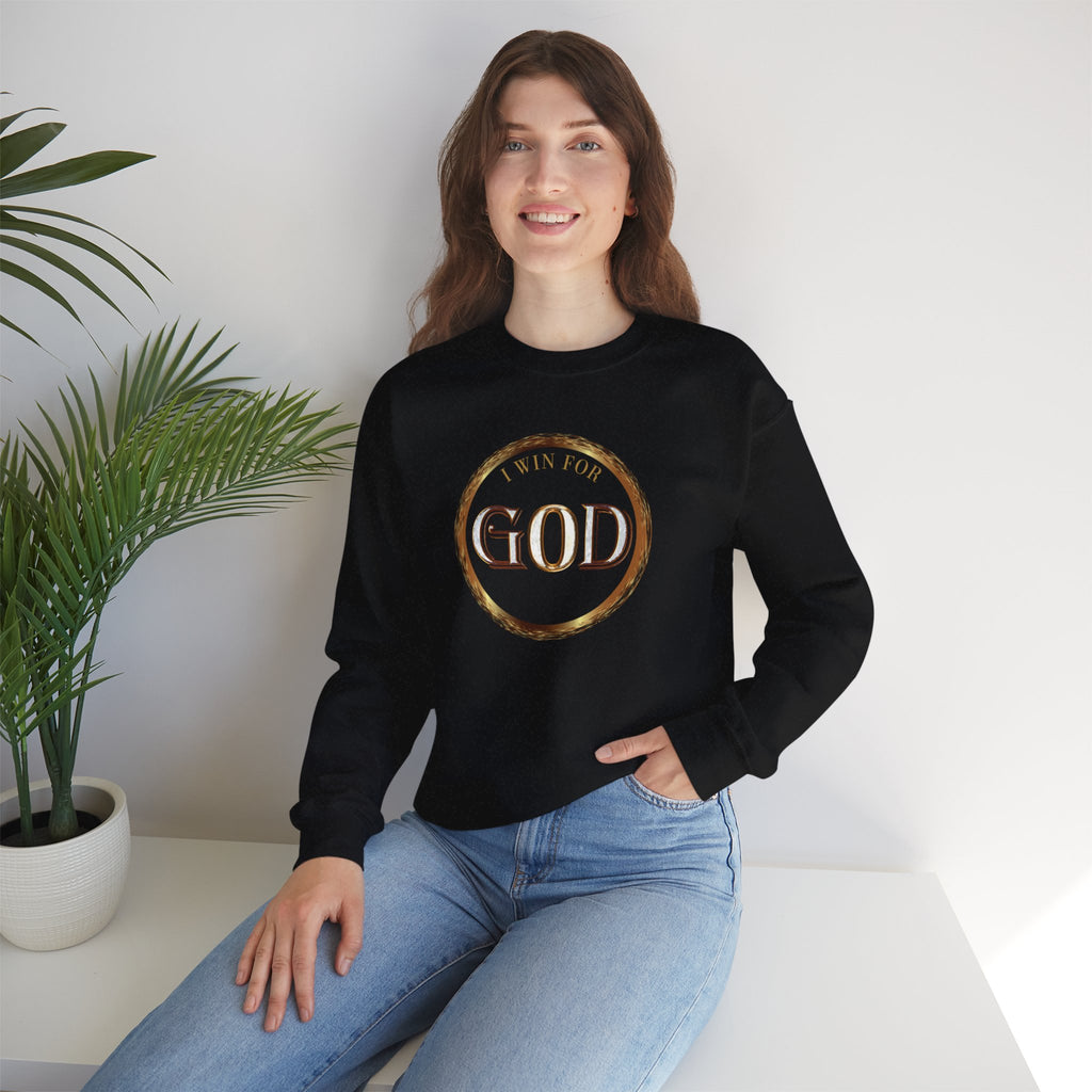I Win For God Crewneck Sweatshirt — Christian Faith Inspirational Pullover