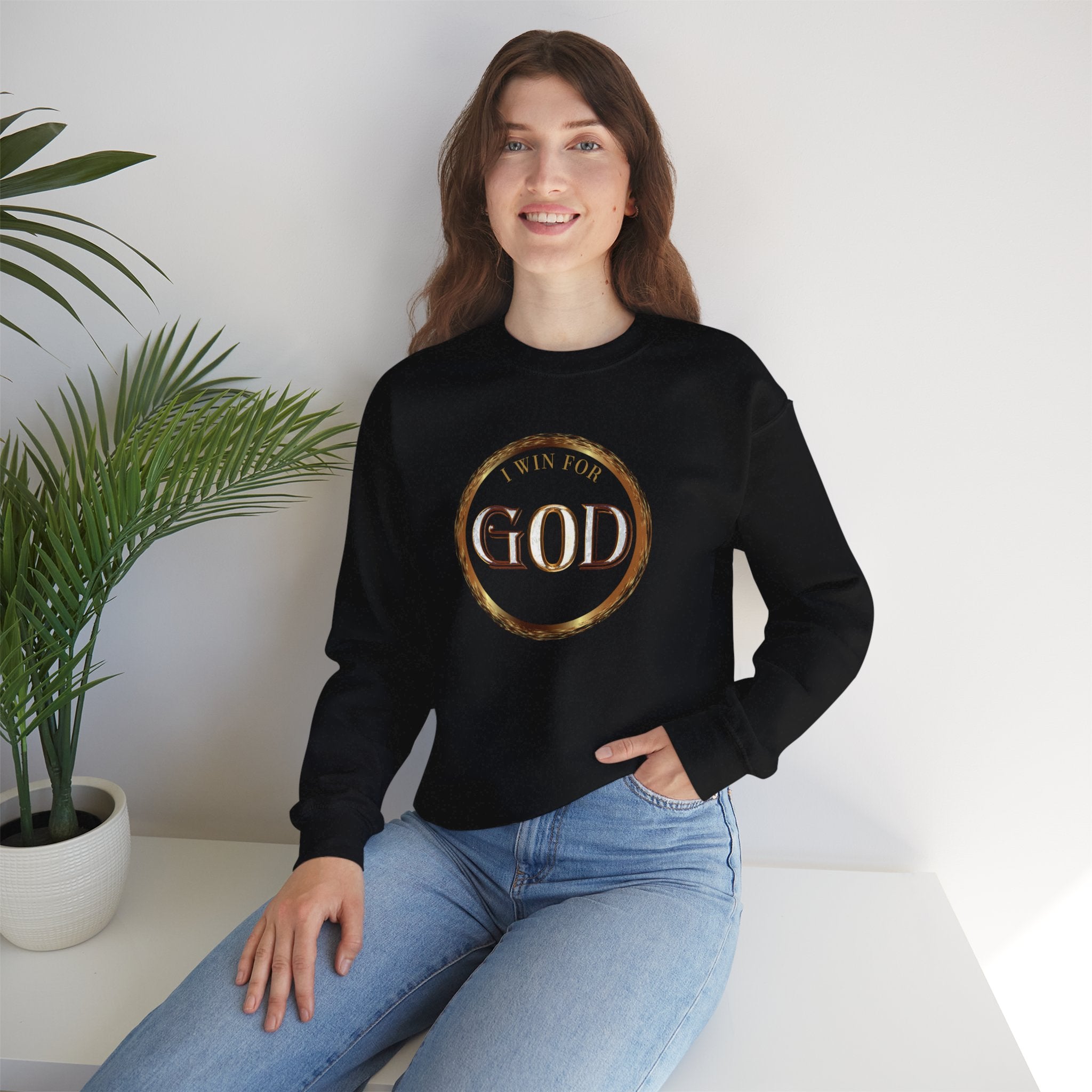 I Win For God Crewneck Sweatshirt — Christian Faith Inspirational Pullover