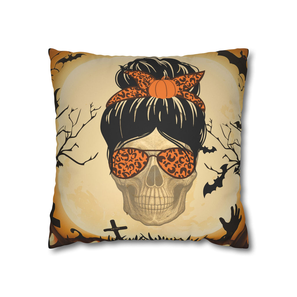 "Mumster" Halloween Skull Pillowcase, Faux Suede Decorative Cushion Cover, Personalized