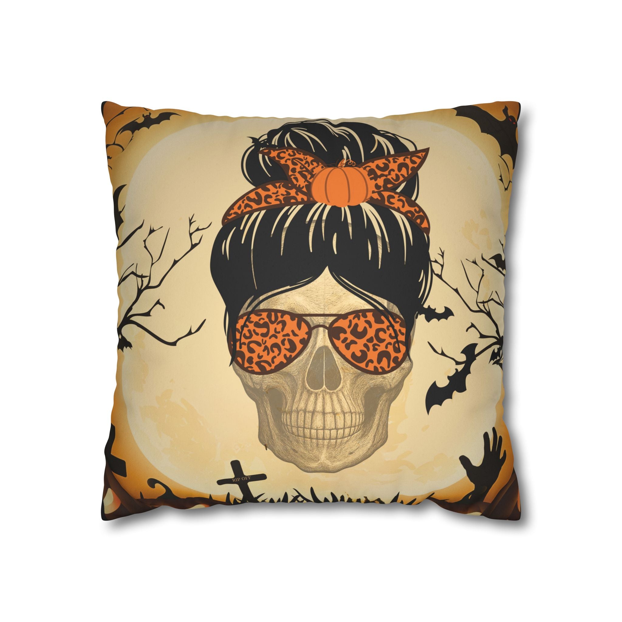 "Mumster" Halloween Skull Pillowcase, Faux Suede Decorative Cushion Cover, Personalized