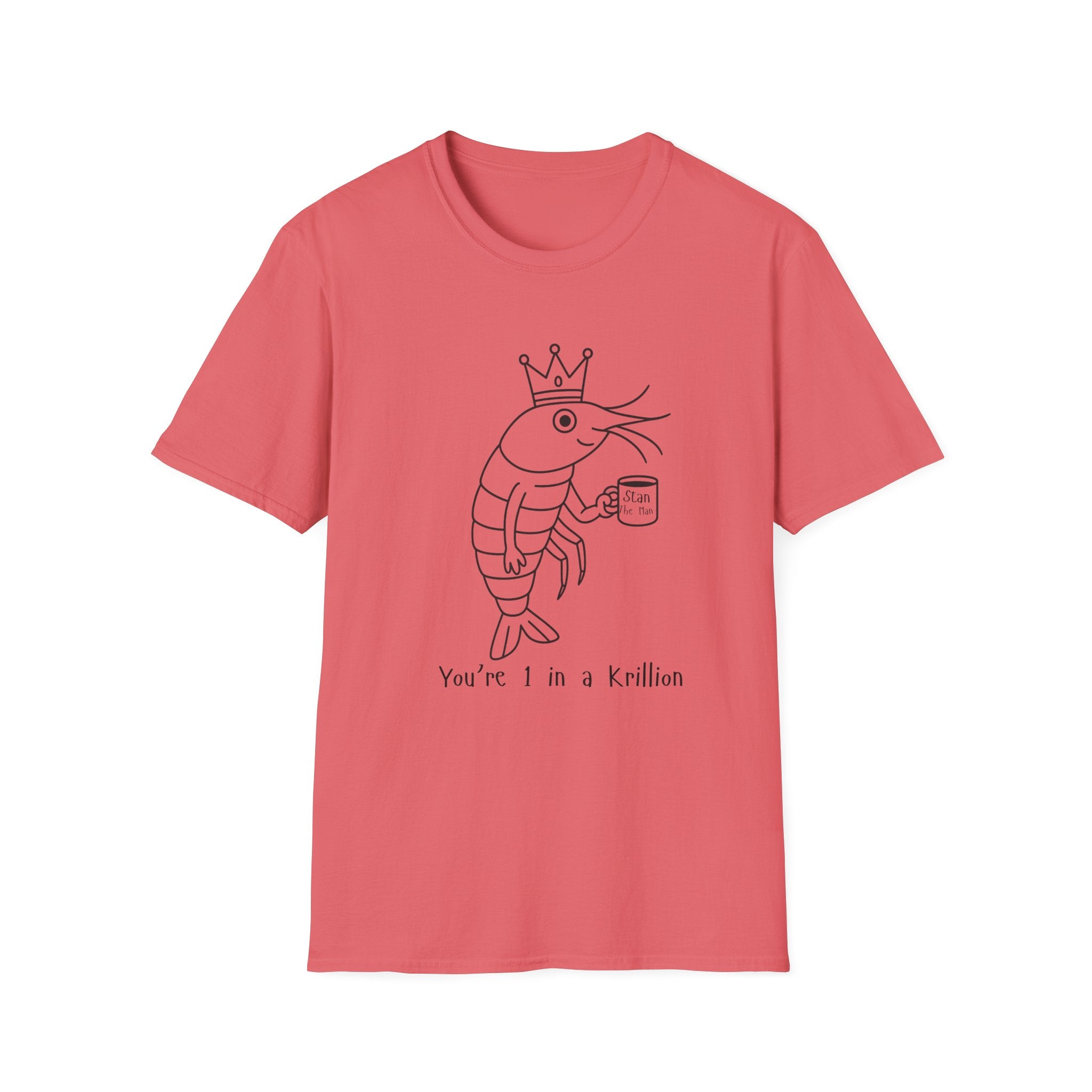 Funny Shrimp King T-Shirt, Unisex Softstyle Tee, Seafood Lover Gift, Quirky Beachwear, Humorous Summer Apparel