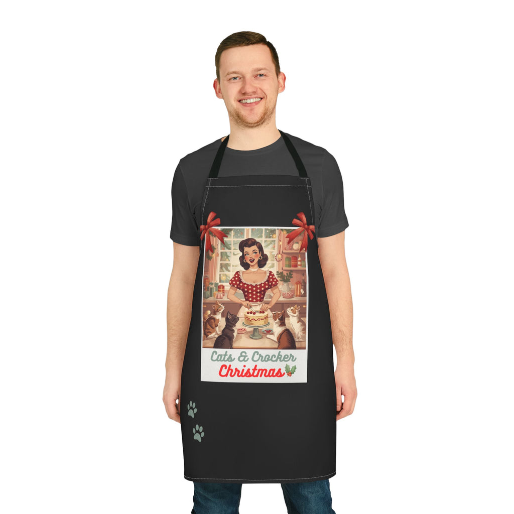 Christmas Retro Cat Lovers Apron — "Cats and Crocker" Holiday Kitchen Apron, Holiday Hostess Gifts, Holiday Old fashion fun