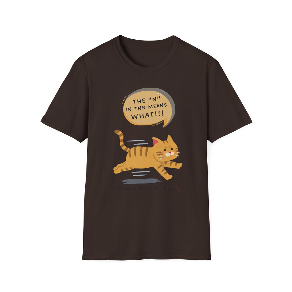 "TNR Means What?"  Unisex Softstyle T-Shirt, Cat Lovers, Supporting Animal Rescue