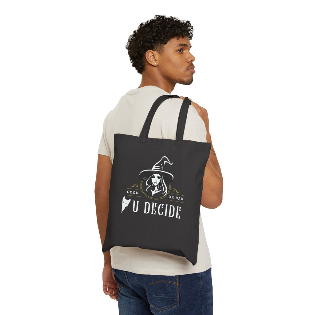 " U Decide" Personalized Halloween Cotton Canvas Tote Bag Black