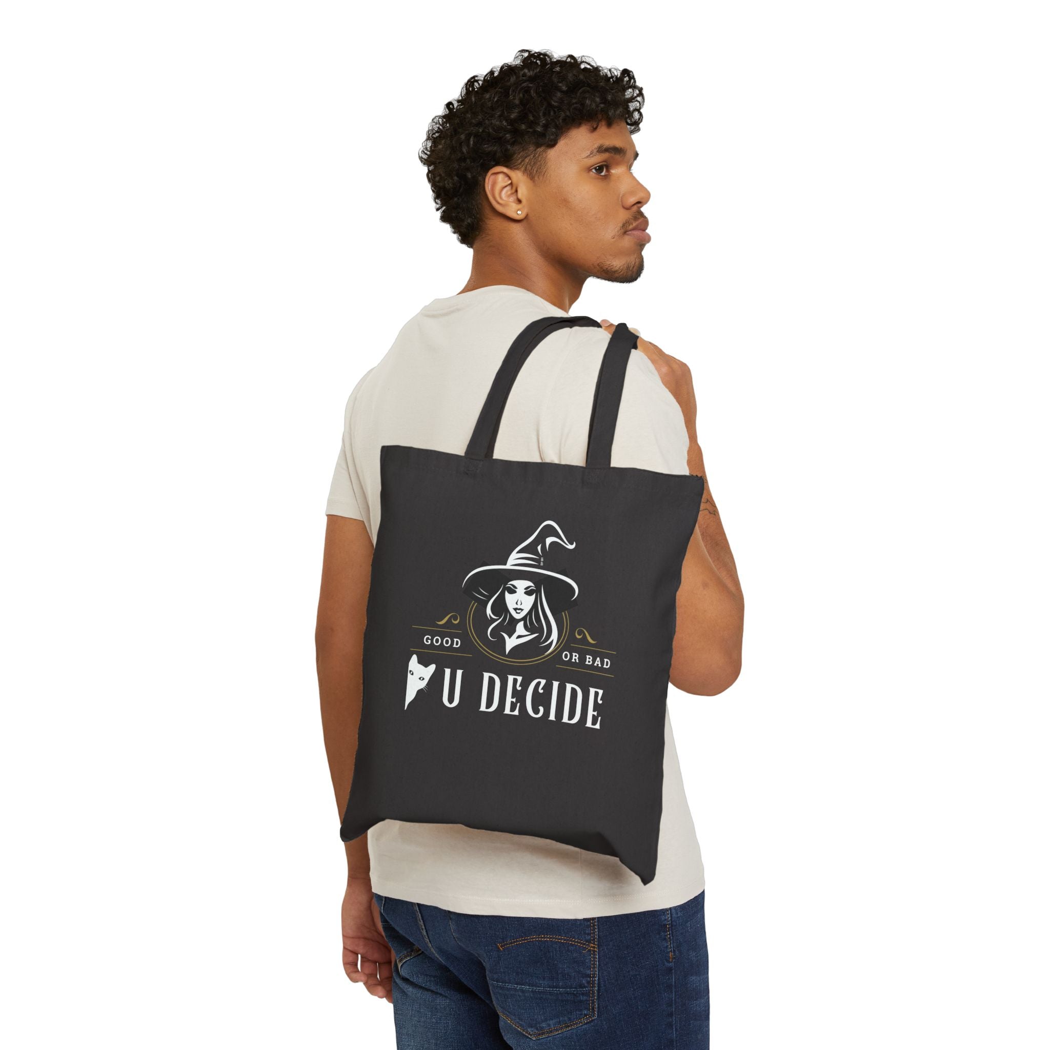 " U Decide" Personalized Halloween Cotton Canvas Tote Bag Black