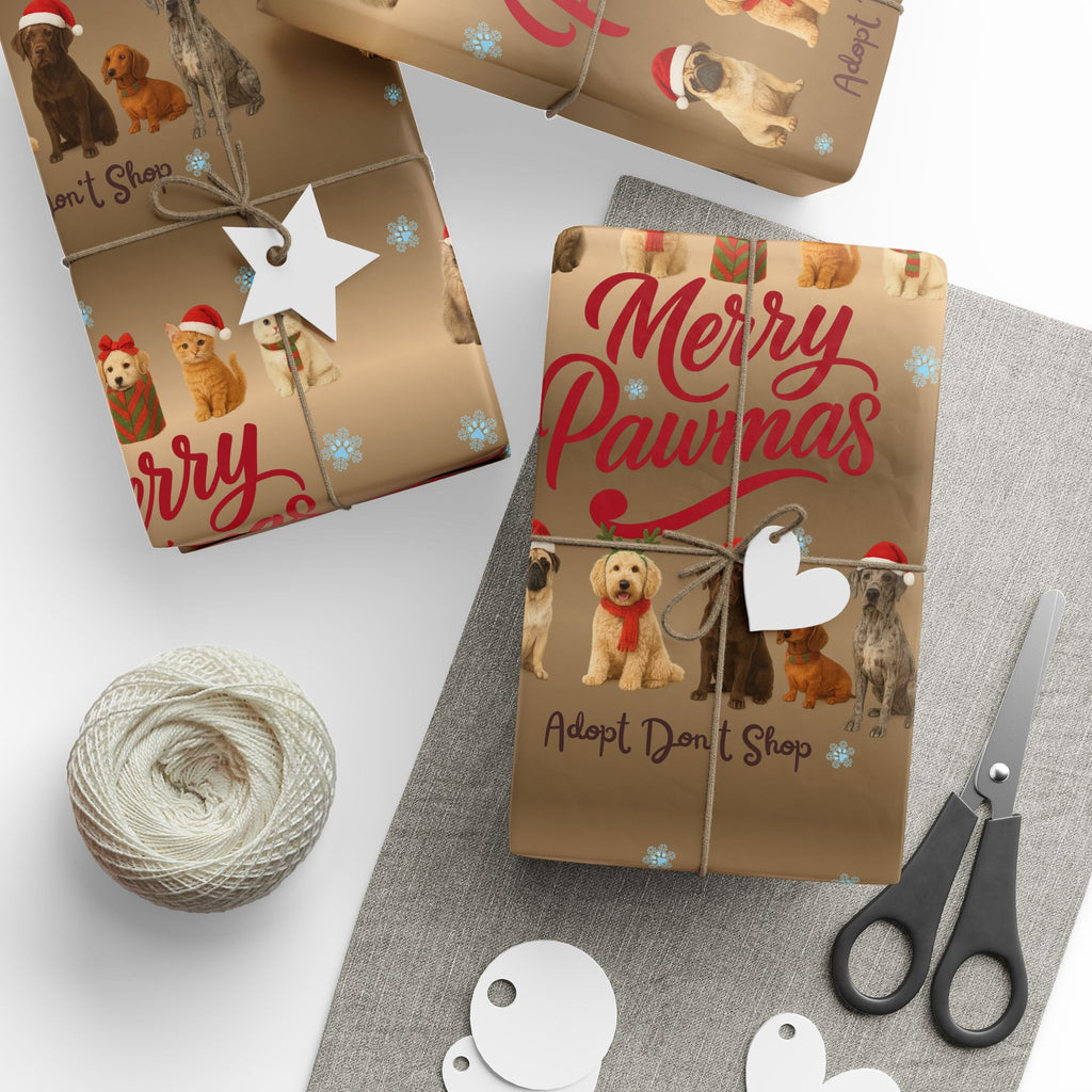 Merry Pawmas Dog Christmas Wrapping Paper- Supporting Animal Rescues, Adopt don't Shop