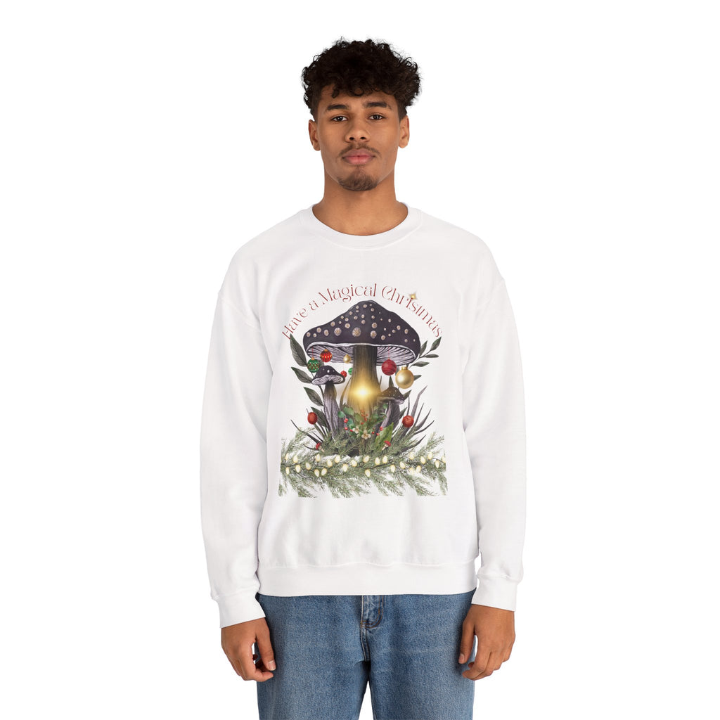 Magic Mushroom Holiday Sweatshirt — "There's a Light in the Center" Cozy, Magic Vintage Mushroom Christmas