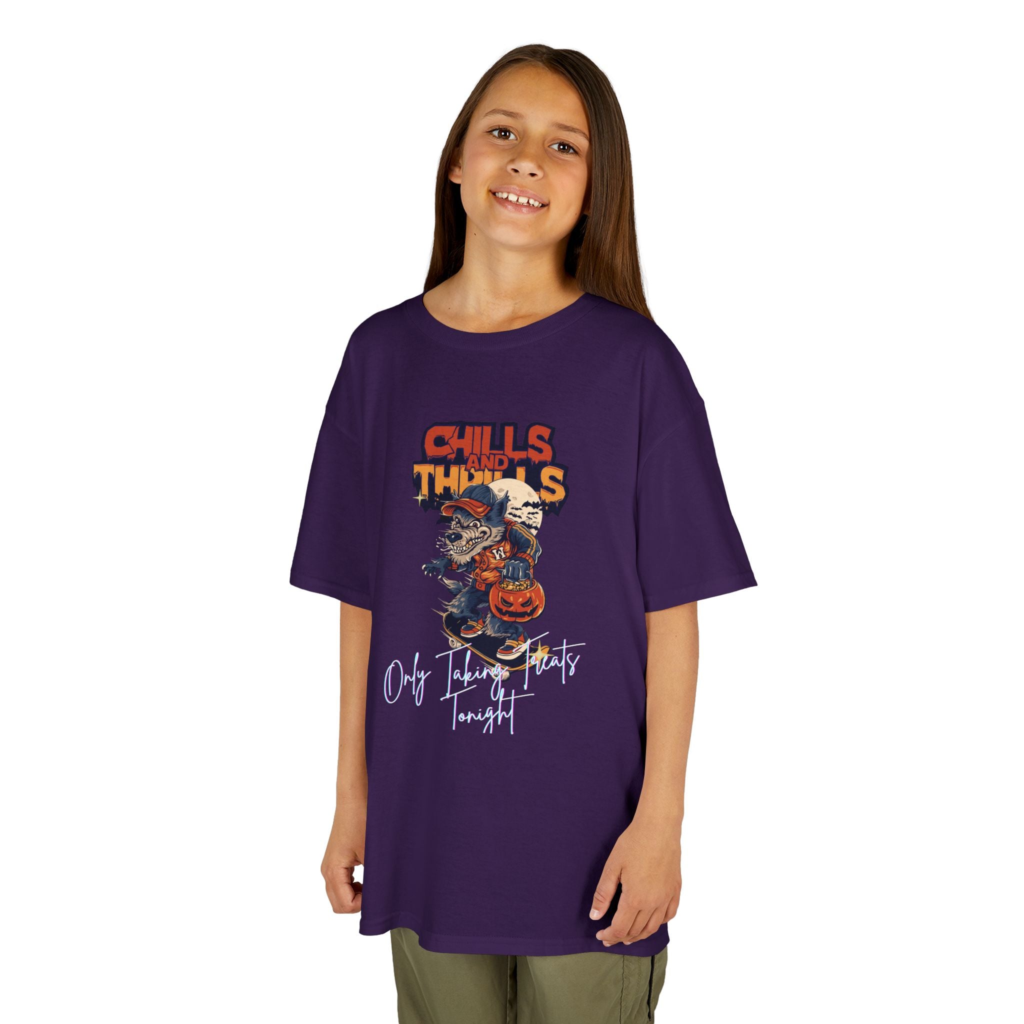 "Only Taking Treats Tonight" Kids Halloween Skateboard Tee, Chills and Thrills  6 colors
