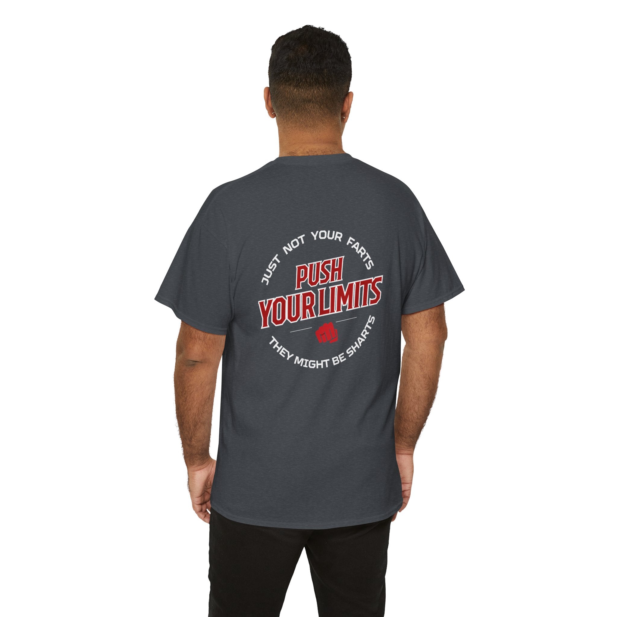 "Push Limits" Motivational Gym Unisex Heavy Cotton Tee Back Print , 3 colors, S-5XL
