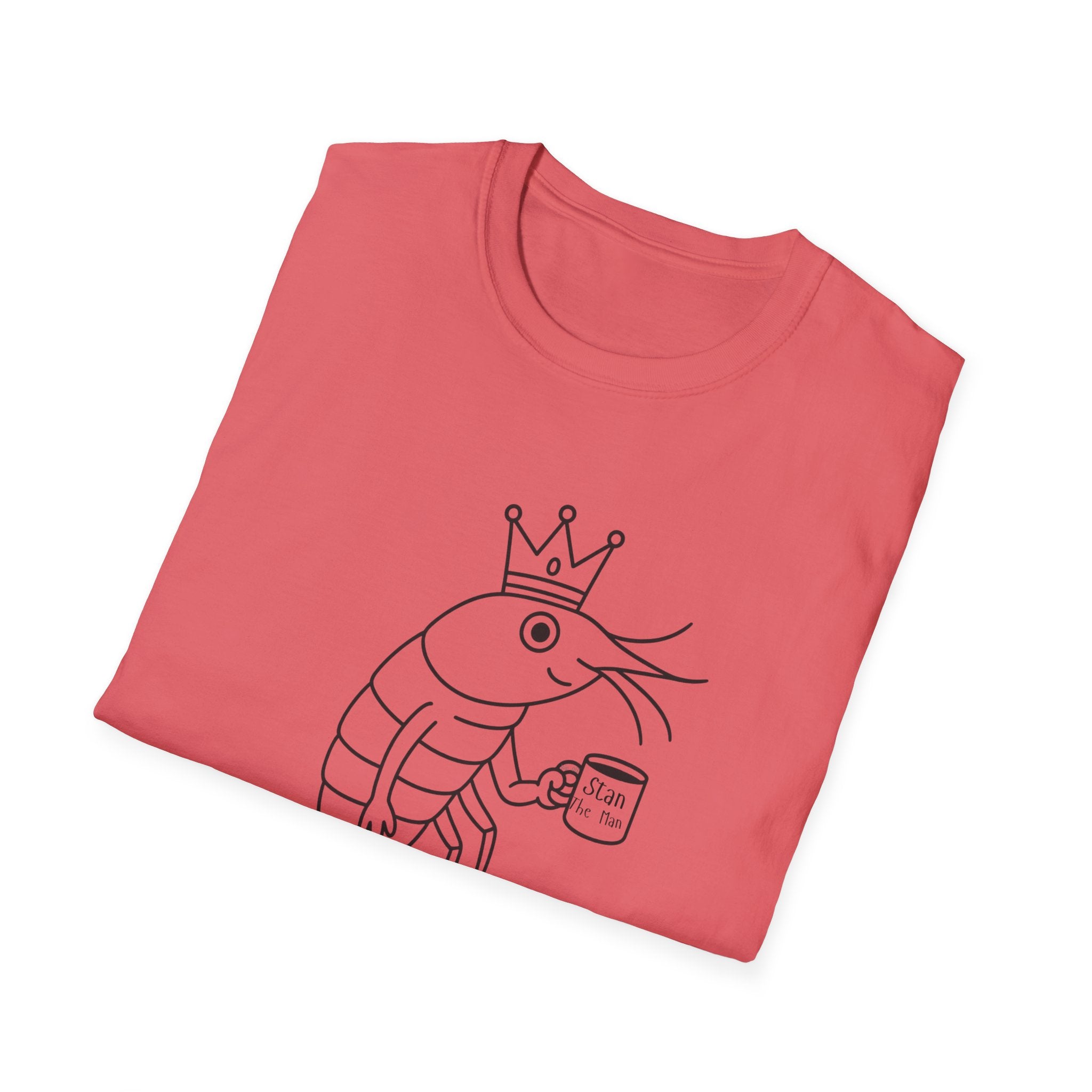 Funny Shrimp King T-Shirt, Unisex Softstyle Tee, Seafood Lover Gift, Quirky Beachwear, Humorous Summer Apparel