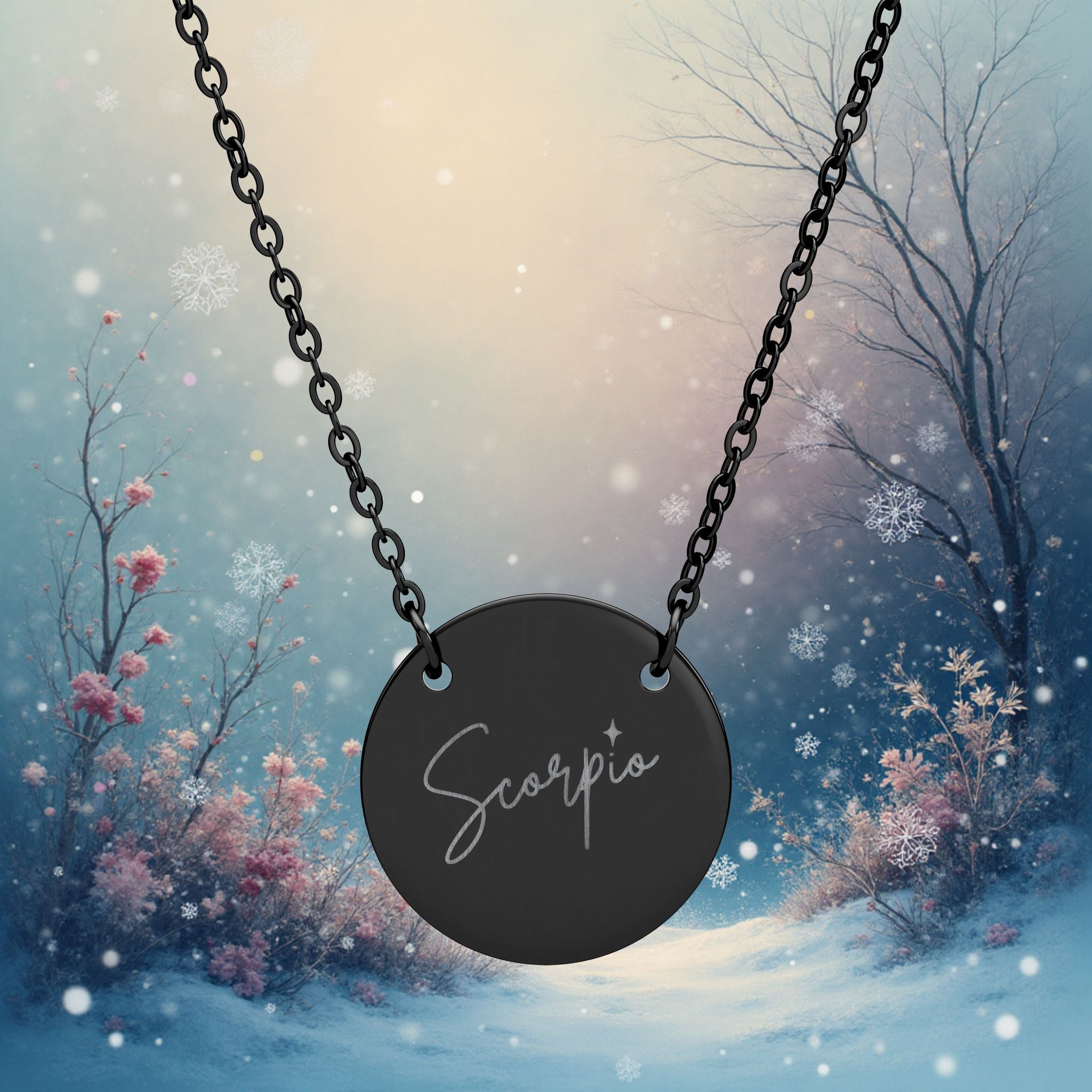 Engraved Circle Necklace — , Custom Initials,/Name/ Cross or Astrology zodiac signs, 18 k gold pvd, 18k rose gold pvd,