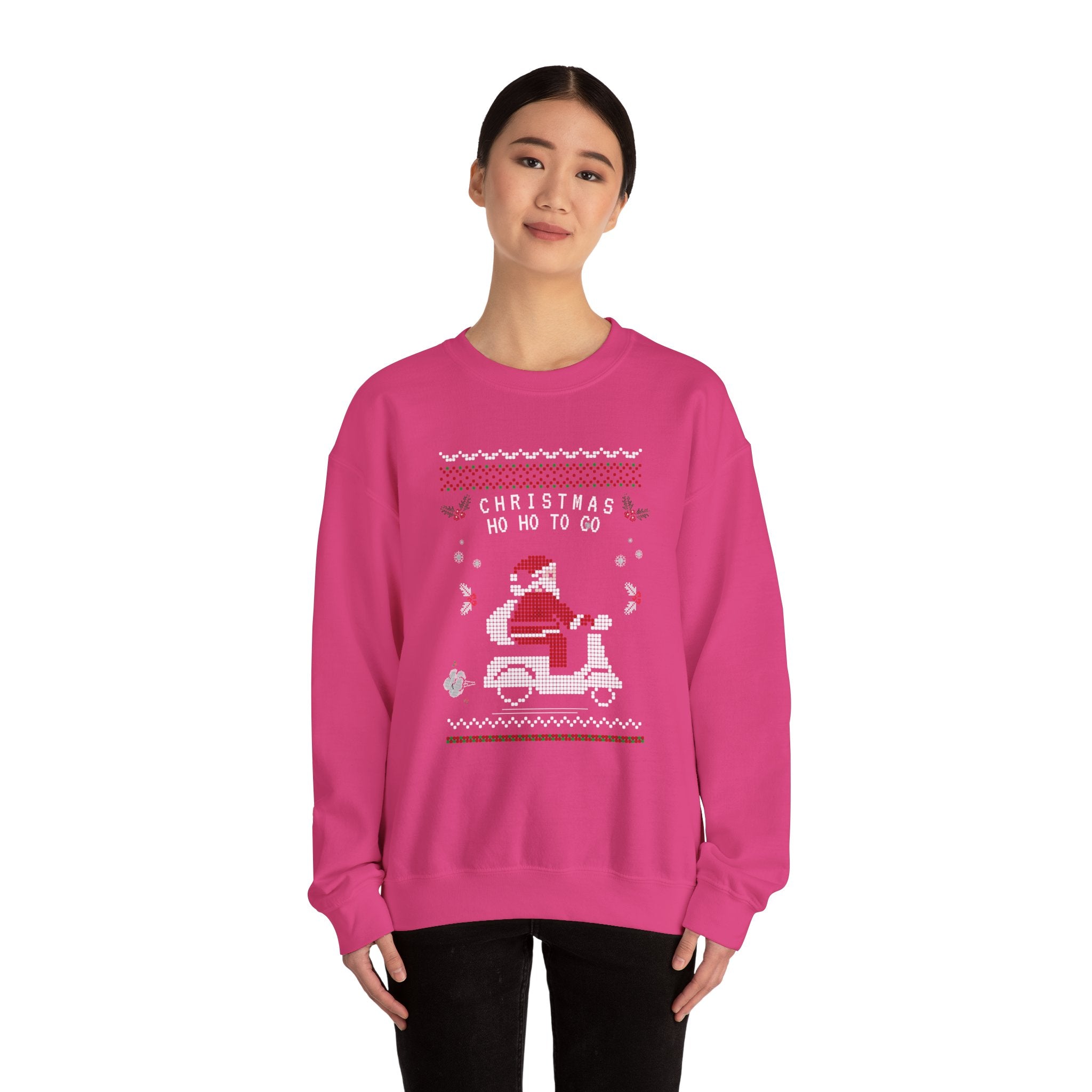 Christmas Ho Ho To Go Sweatshirt — Santa Scooter Holiday Crewneck, holiday ugly christmas sweatshirt, unisex, heavy blend