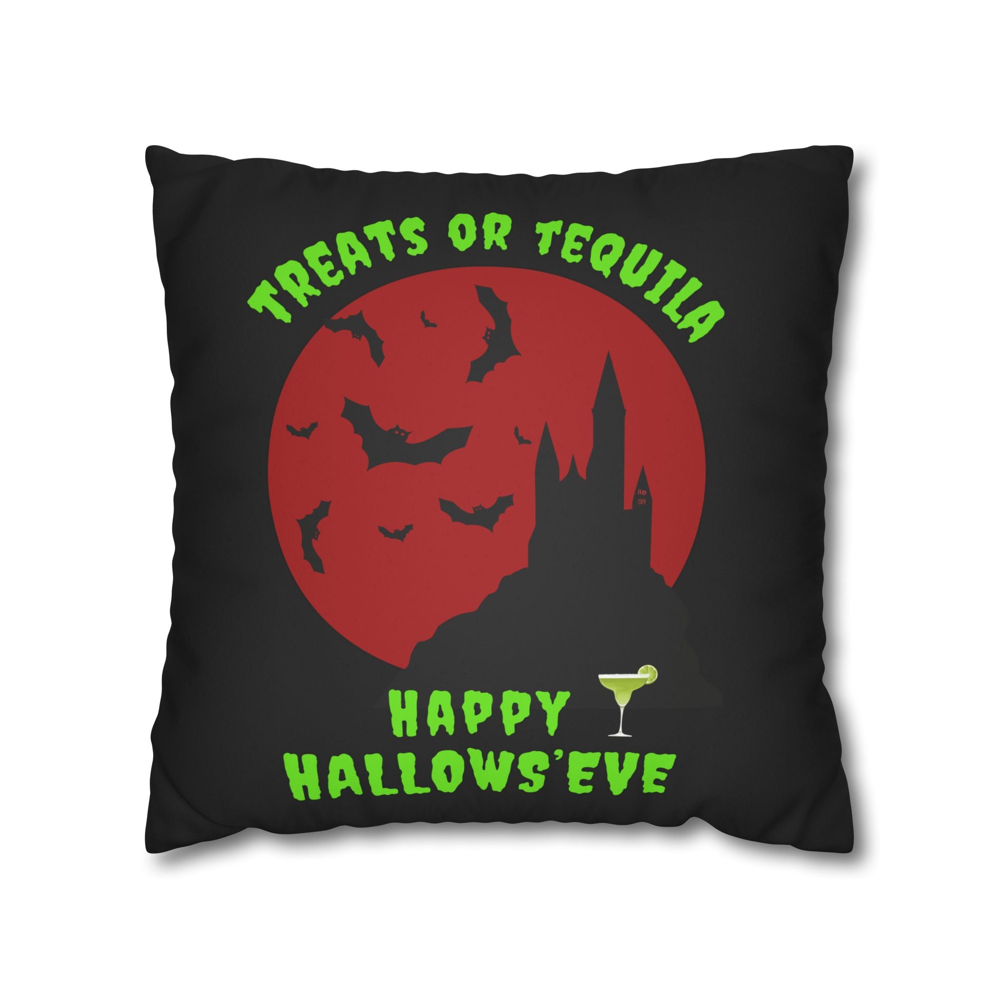 "Treats or Tequila" Halloween Fun Faux Suede Pillowcase, Home Decor