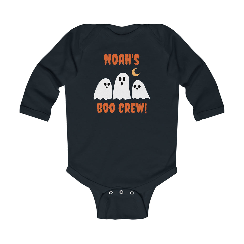 "Boo Crew" Infant Long Sleeve Personalized Halloween Bodysuit 2 colors, NB- 18Months