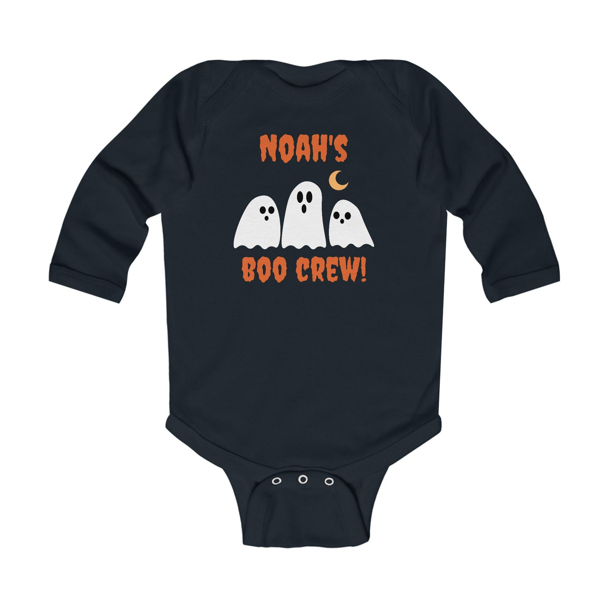 "Boo Crew" Infant Long Sleeve Personalized Halloween Bodysuit 2 colors, NB- 18Months