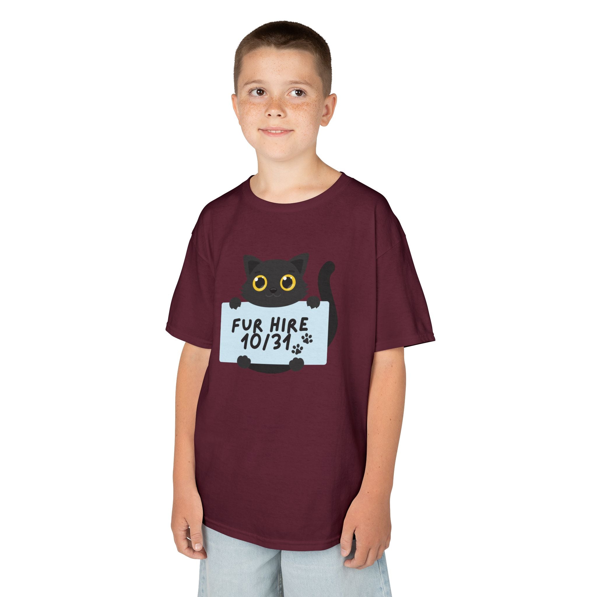 "Fur Hire" Adorable Personalized Halloween Cat Tee for Kids