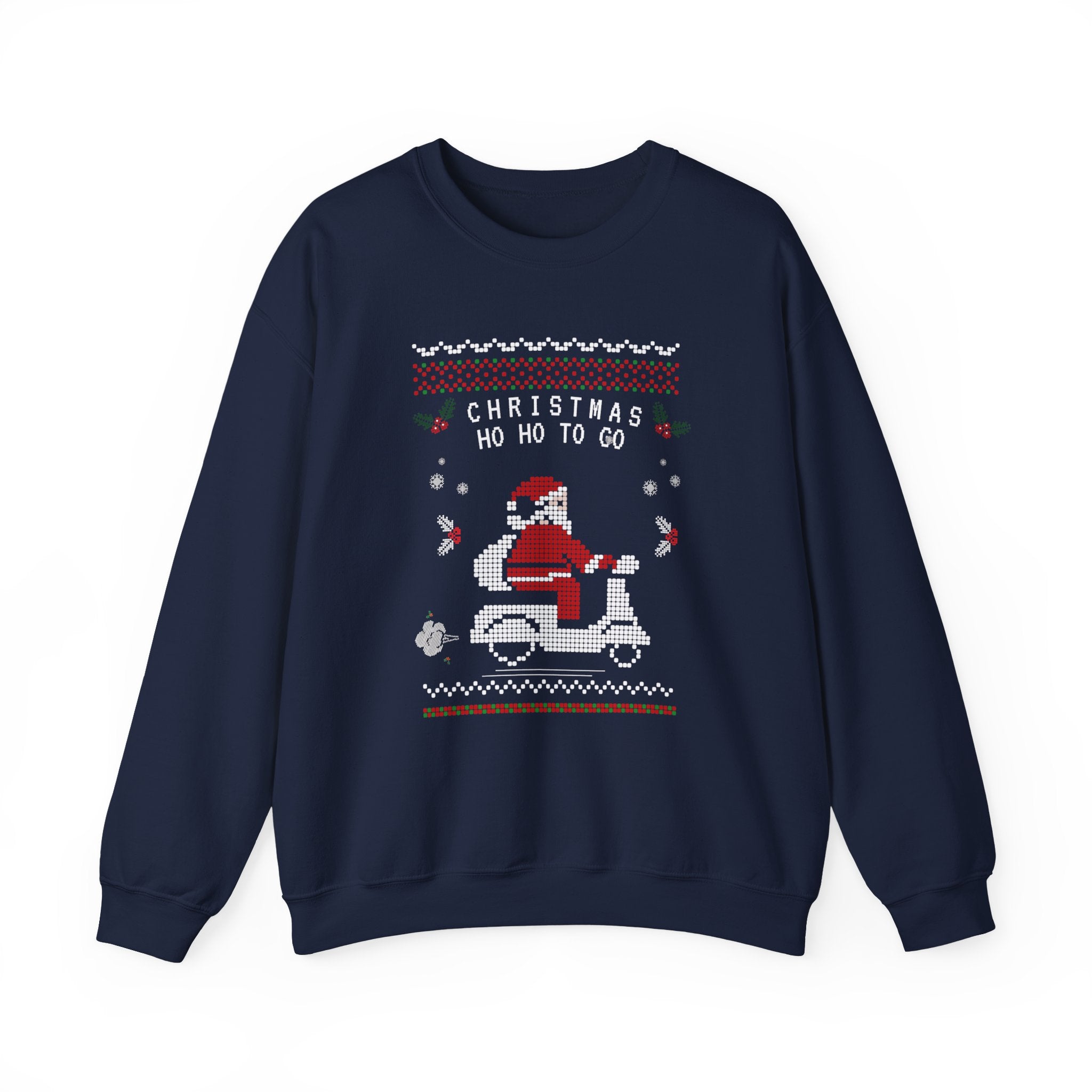 Christmas Ho Ho To Go Sweatshirt — Santa Scooter Holiday Crewneck, holiday ugly christmas sweatshirt, unisex, heavy blend