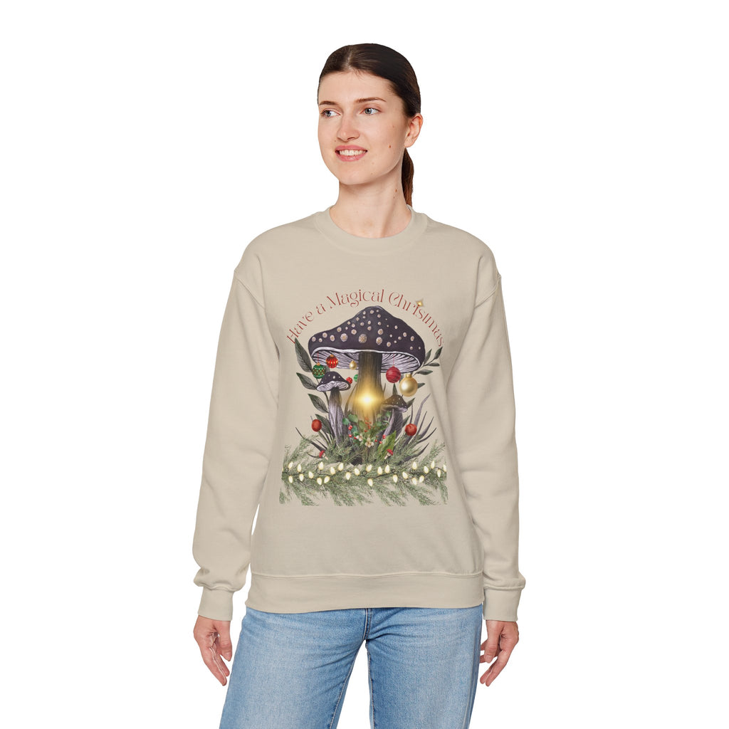 Magic Mushroom Holiday Sweatshirt — "There's a Light in the Center" Cozy, Magic Vintage Mushroom Christmas