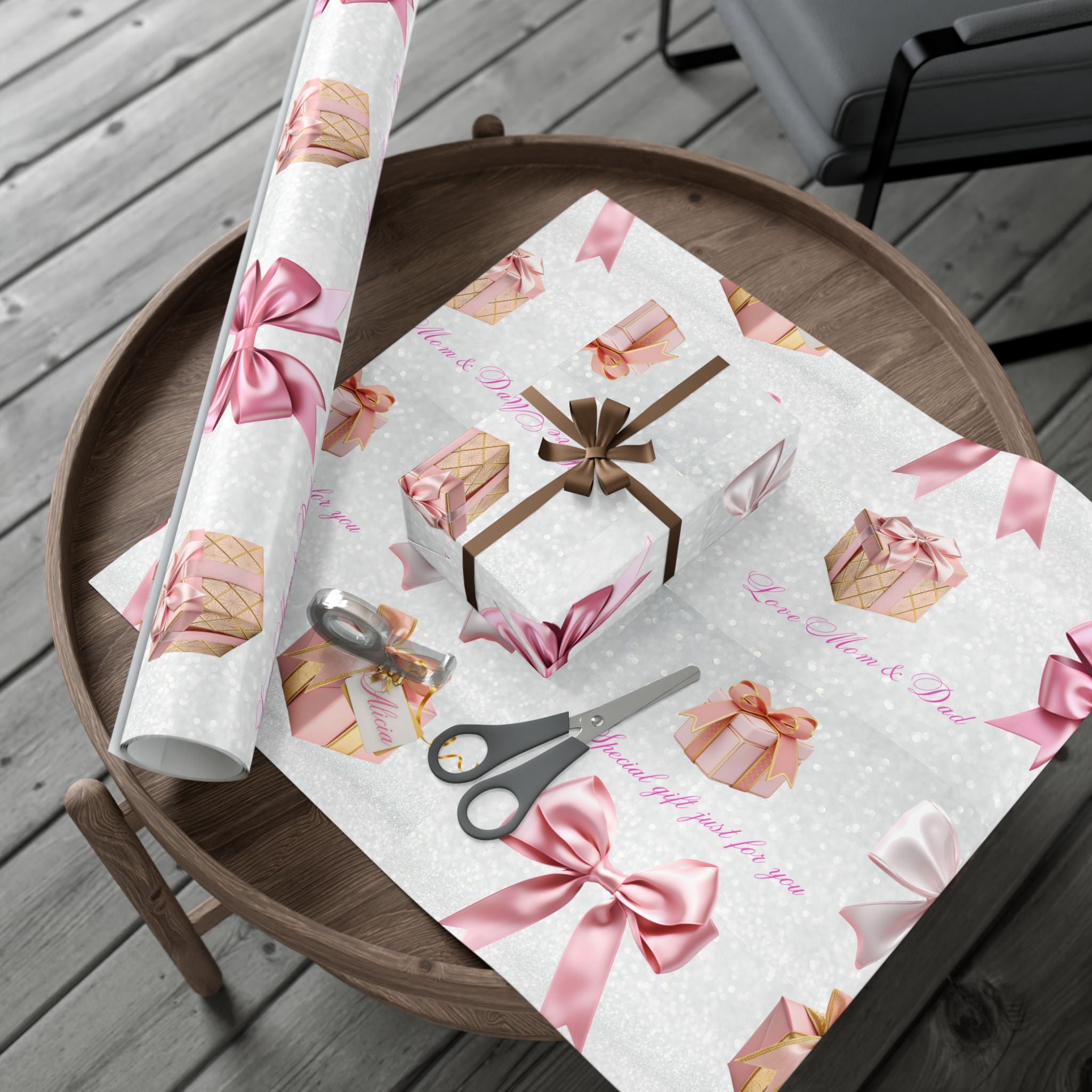 Personalized Christmas Gift Wrap Paper — Pretty Holiday Wrapping Sheets, 3 sizes, Satin Finish
