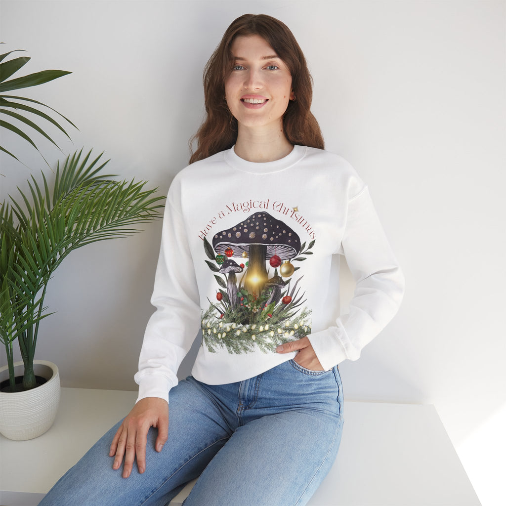 Magic Mushroom Holiday Sweatshirt — "There's a Light in the Center" Cozy, Magic Vintage Mushroom Christmas