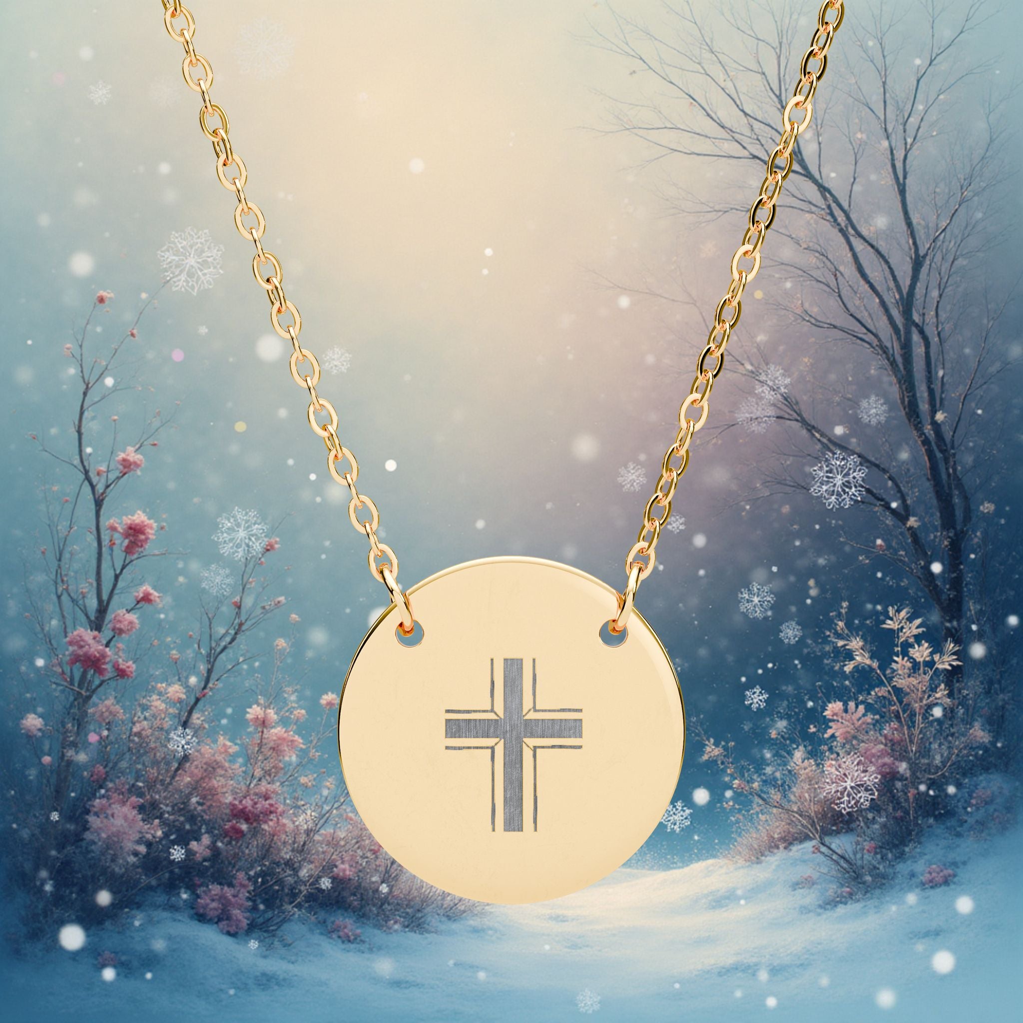 Engraved Circle Necklace — , Custom Initials,/Name/ Cross or Astrology zodiac signs, 18 k gold pvd, 18k rose gold pvd,