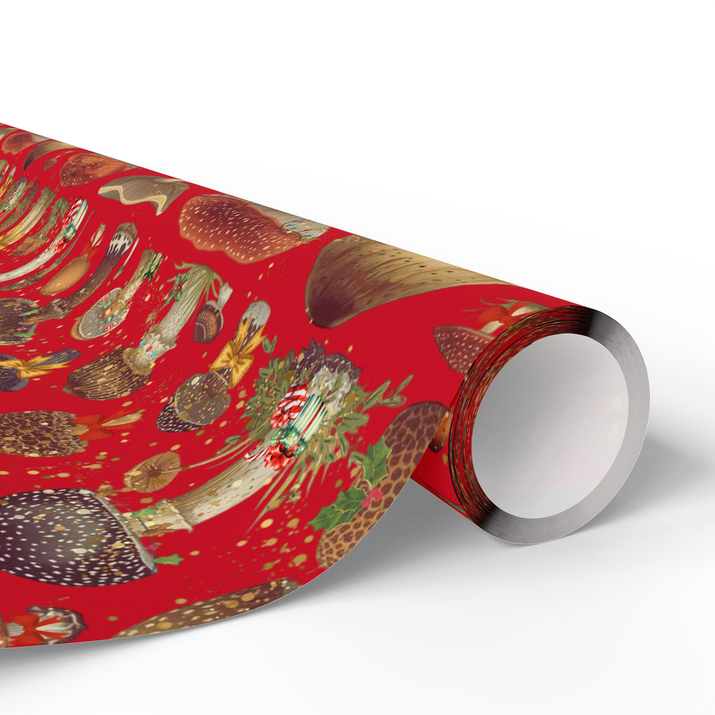 Christmas Magic Mushroom Wrapping Paper Roll — Red Holiday Gift Wrap, Unique gift wrapping