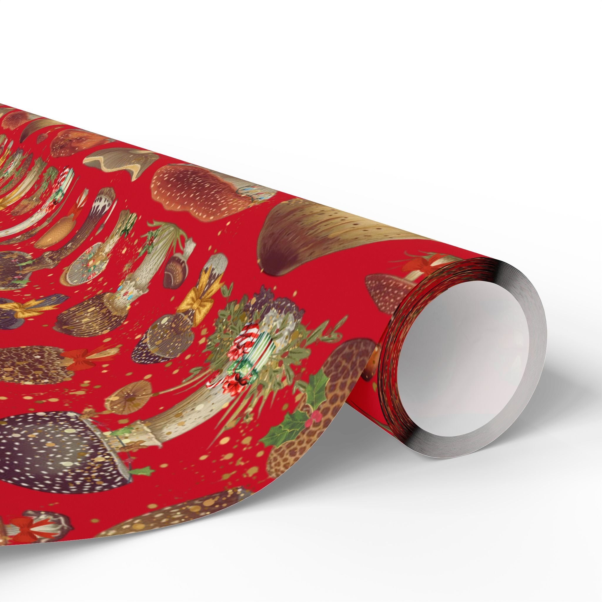 Christmas Magic Mushroom Wrapping Paper Roll — Red Holiday Gift Wrap, Unique gift wrapping