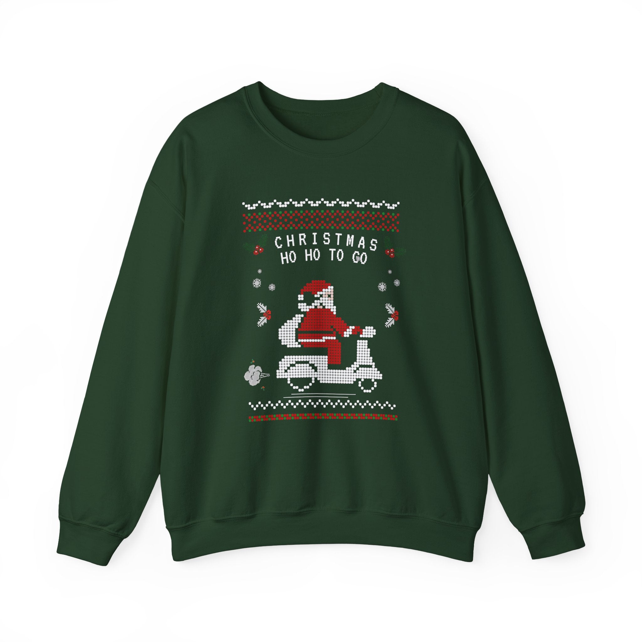 Christmas Ho Ho To Go Sweatshirt — Santa Scooter Holiday Crewneck, holiday ugly christmas sweatshirt, unisex, heavy blend
