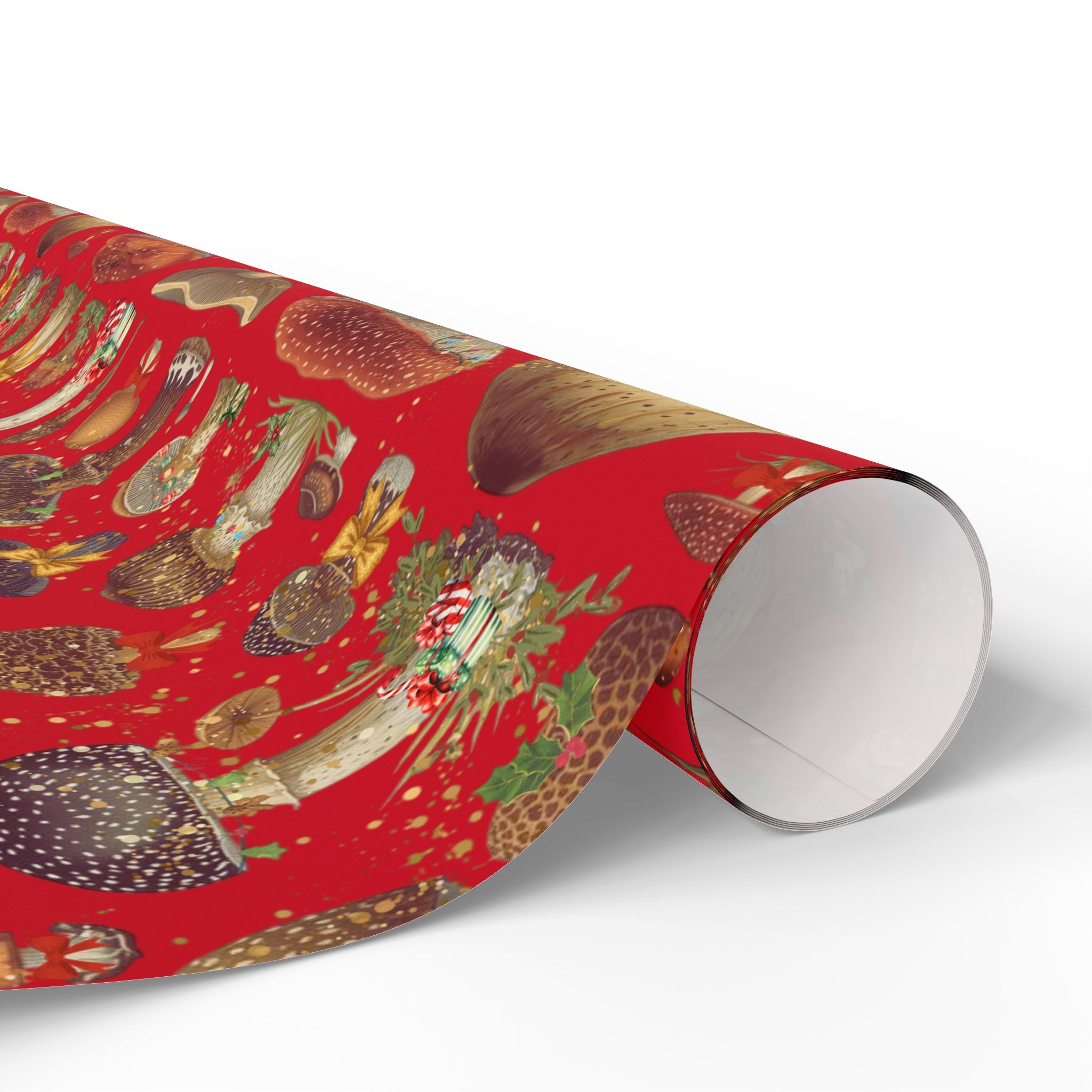 Christmas Magic Mushroom Wrapping Paper Roll — Red Holiday Gift Wrap, Unique gift wrapping