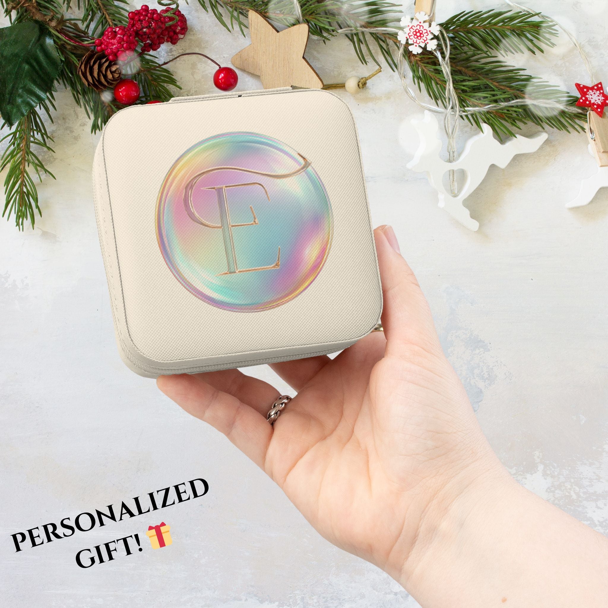 Personalized Monogram Travel Jewelry Case — Compact Organizer with Ring & Earring Compartments, Perfect Gift