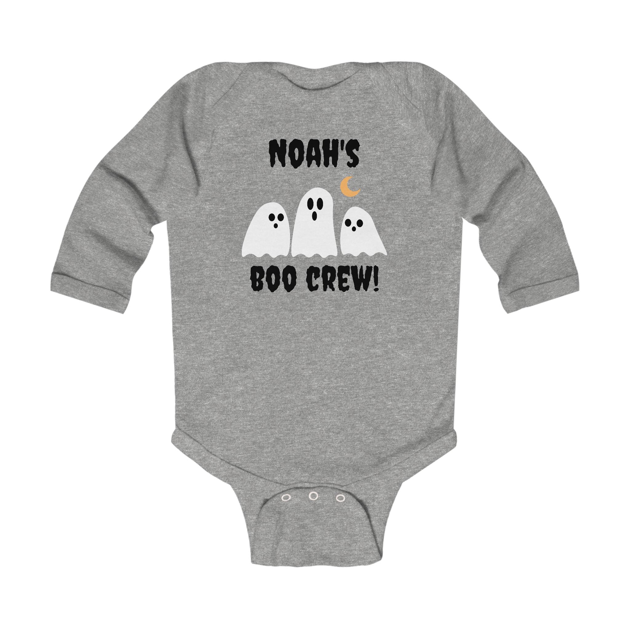 "Boo Crew" Infant Long Sleeve Personalized Halloween Bodysuit 2 colors, NB- 18Months