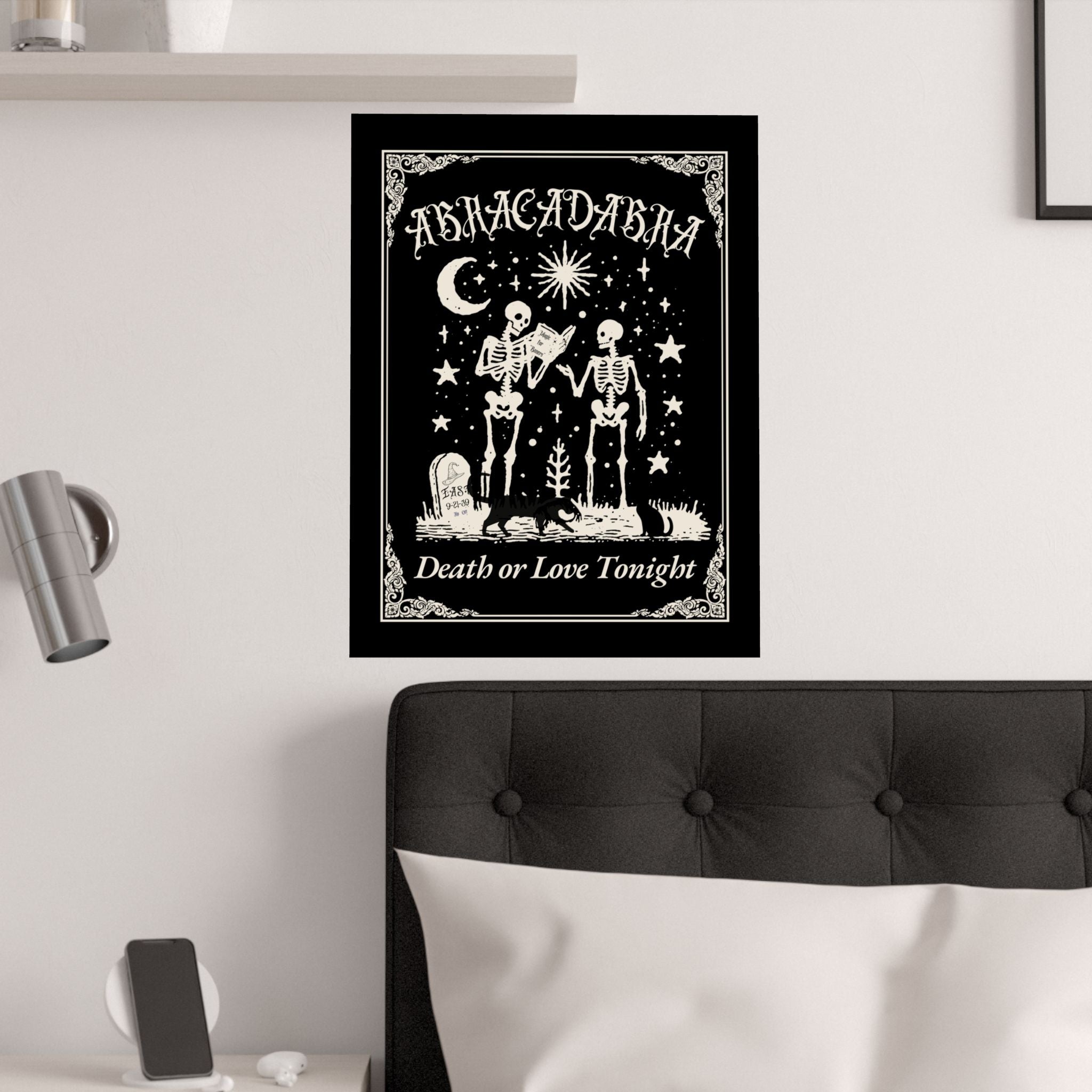 " Abracadabra" Satin Poster: Spooky Skeleton Halloween Art