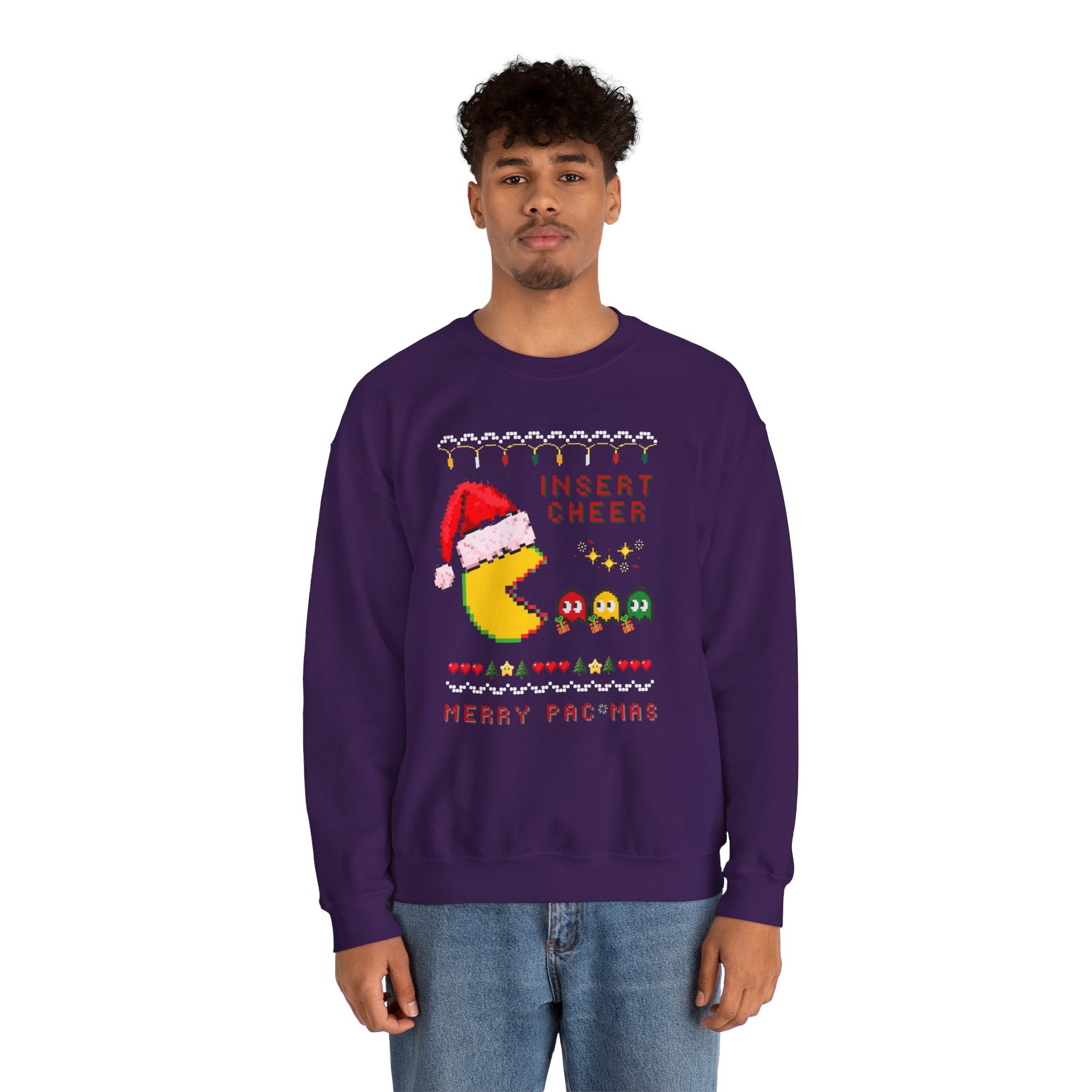 Merry Pac-Man Holiday Sweatshirt — "Insert Cheer" Retro Gamer Christmas Crewneck