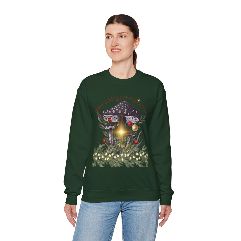 Magic Mushroom Holiday Sweatshirt — "There's a Light in the Center" Cozy, Magic Vintage Mushroom Christmas