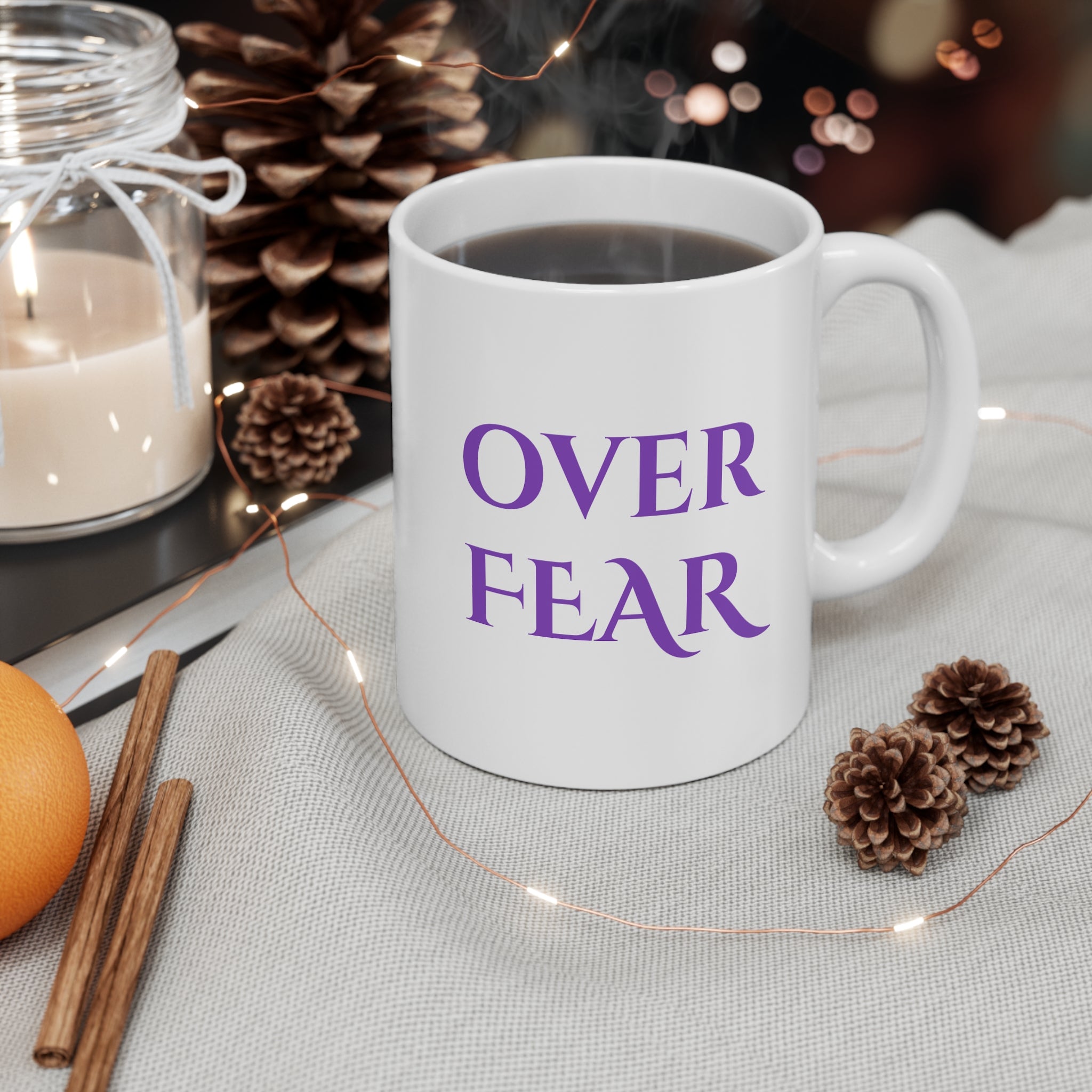 Faith Over Fear Ceramic Mug — 11oz Spiritual Coffee Cup (50% Profits to Mental Health)