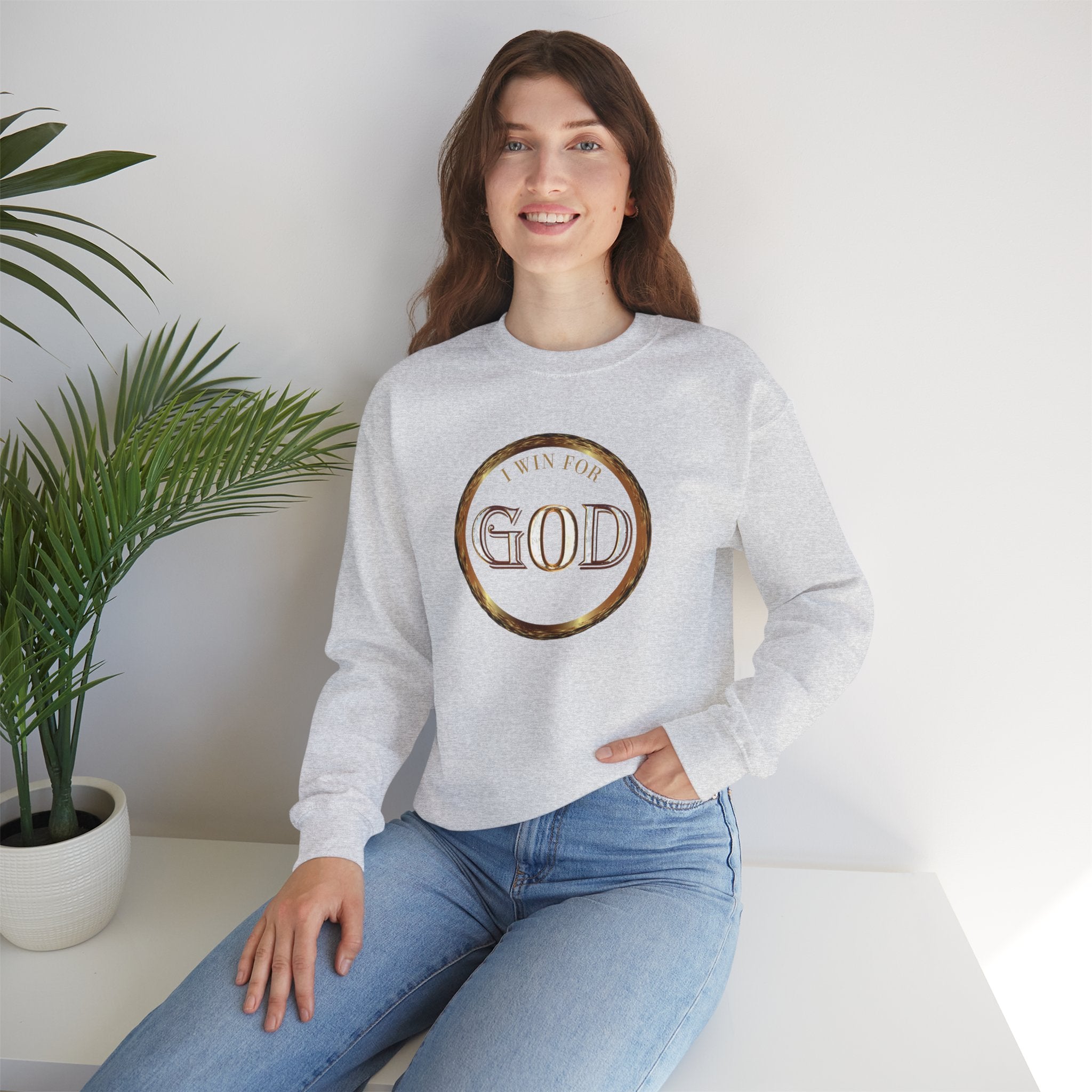 I Win For God Crewneck Sweatshirt — Christian Faith Inspirational Pullover