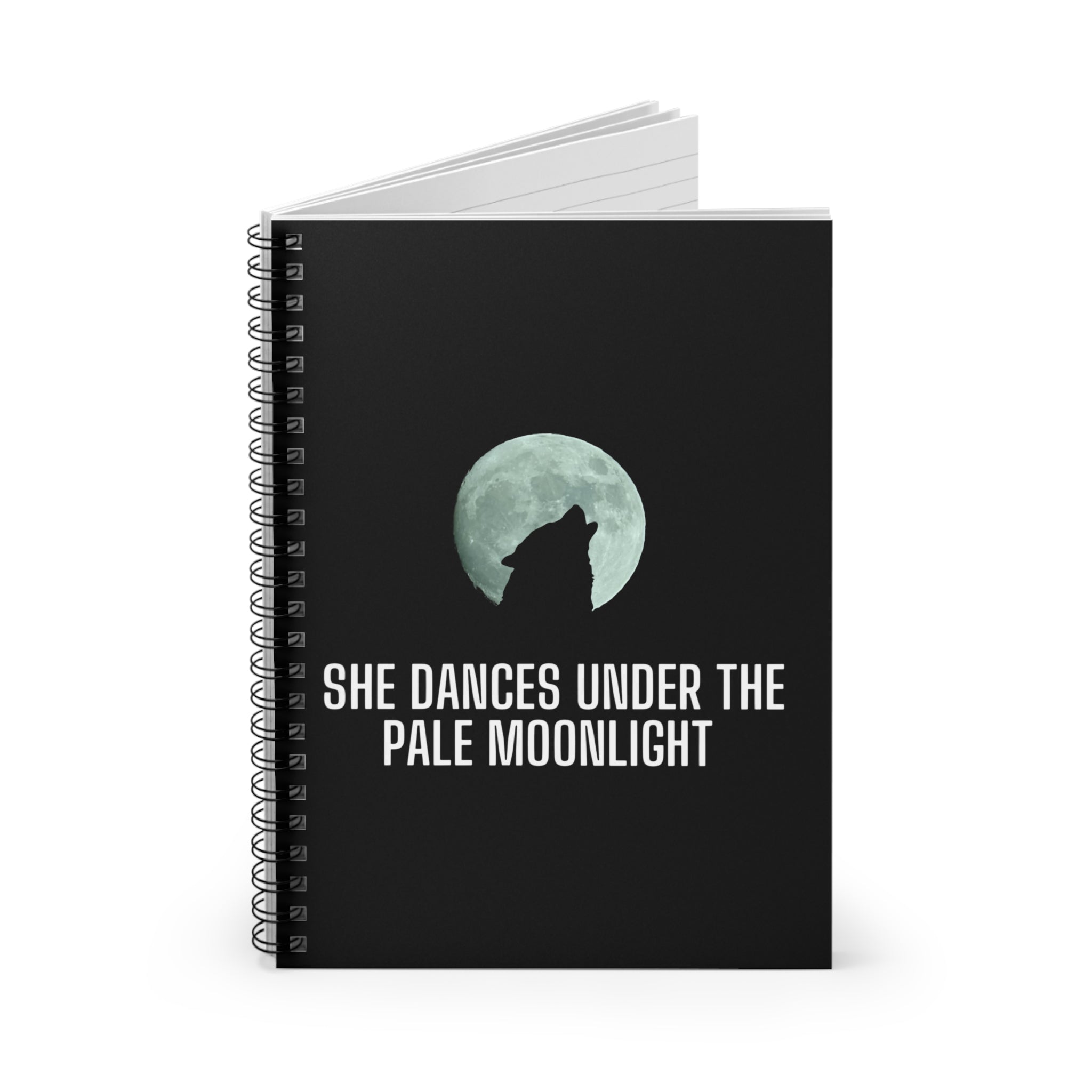 " She Wolf Dances" Moonlight Wolf Spiral Notebook