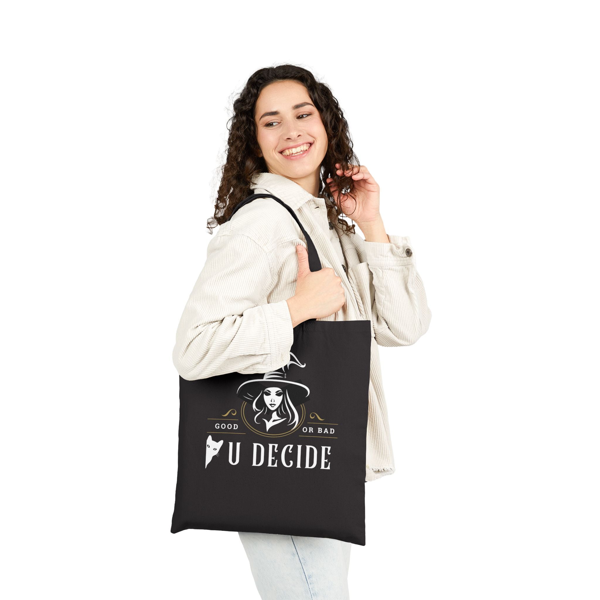 " U Decide" Personalized Halloween Cotton Canvas Tote Bag Black