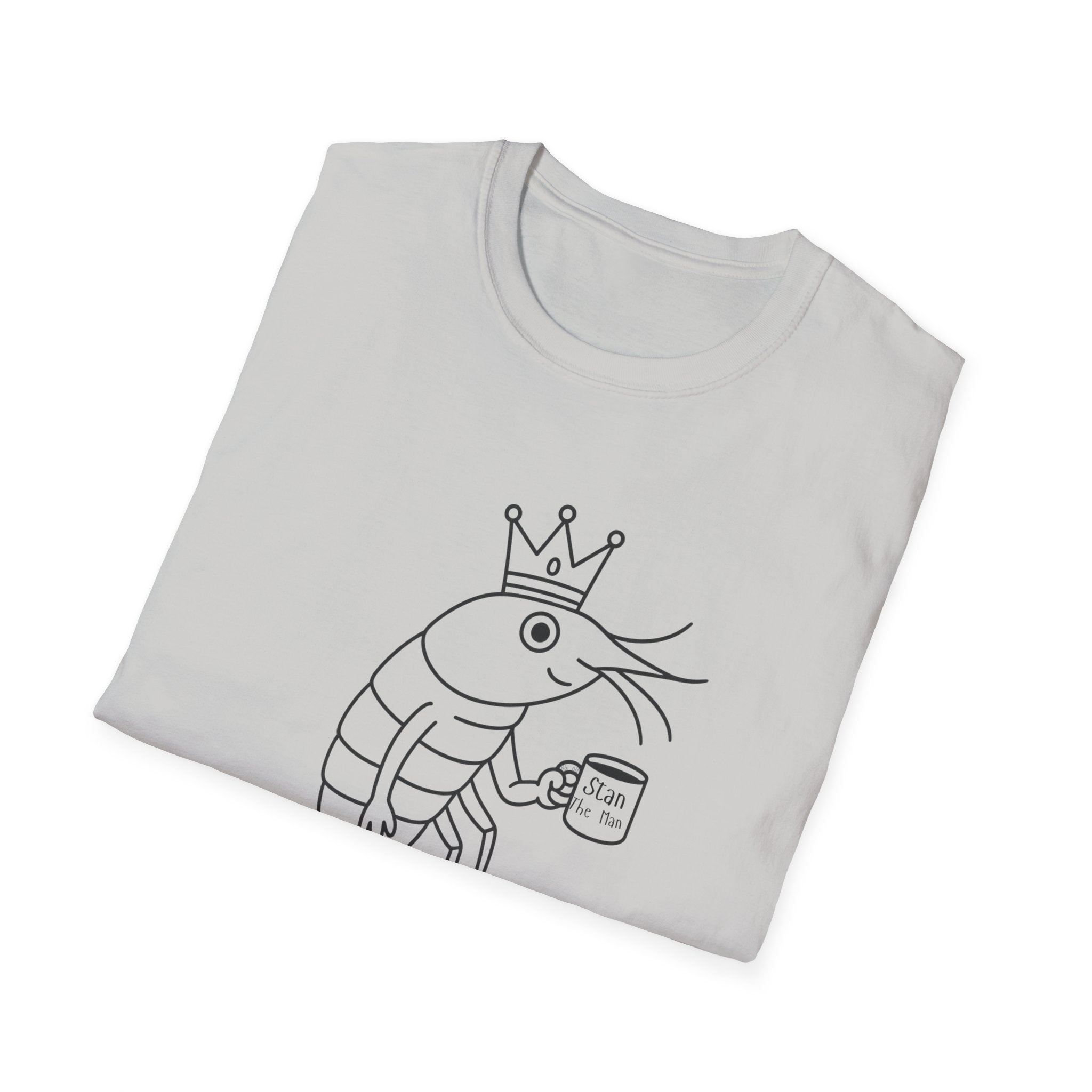 Funny Shrimp King T-Shirt, Unisex Softstyle Tee, Seafood Lover Gift, Quirky Beachwear, Humorous Summer Apparel