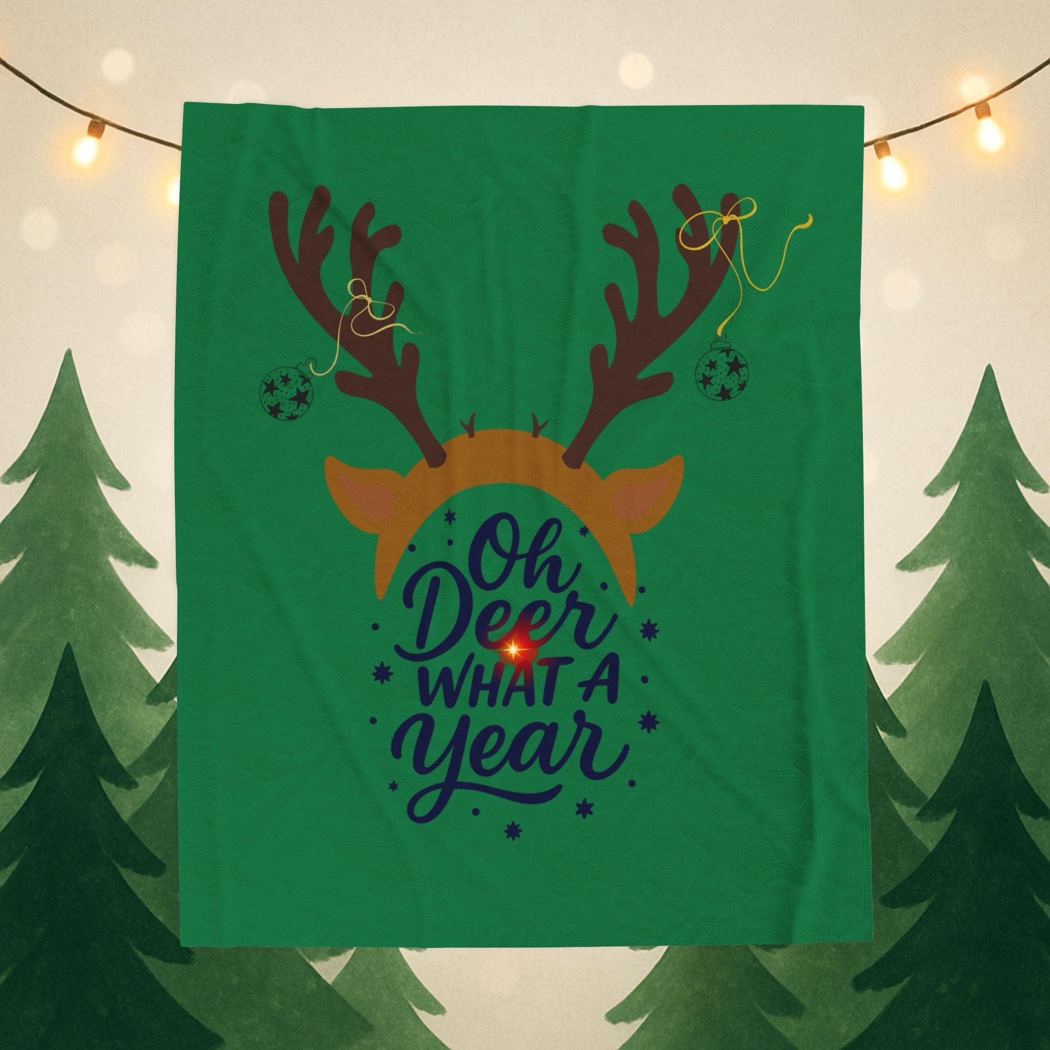 Oh Deer What a Year Holiday Plush Blanket- Fun Holiday Reindeer Motif, Supporting Feeding America