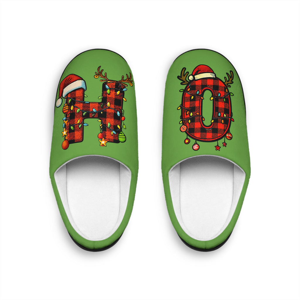 Men's indoor Christmas OH/ HO Slippers- Personalized initials, green, holidays gifts for him