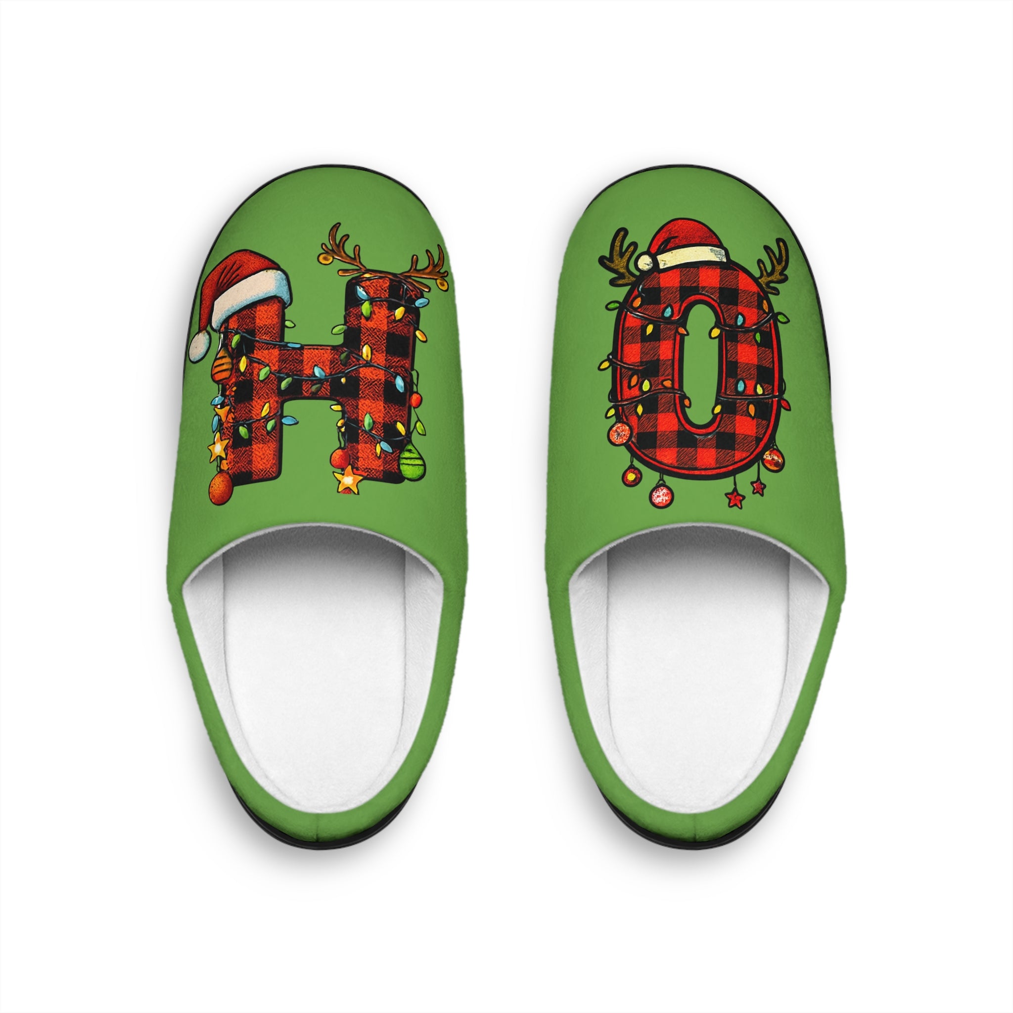 Men's indoor Christmas OH/ HO Slippers- Personalized initials, green, holidays gifts for him